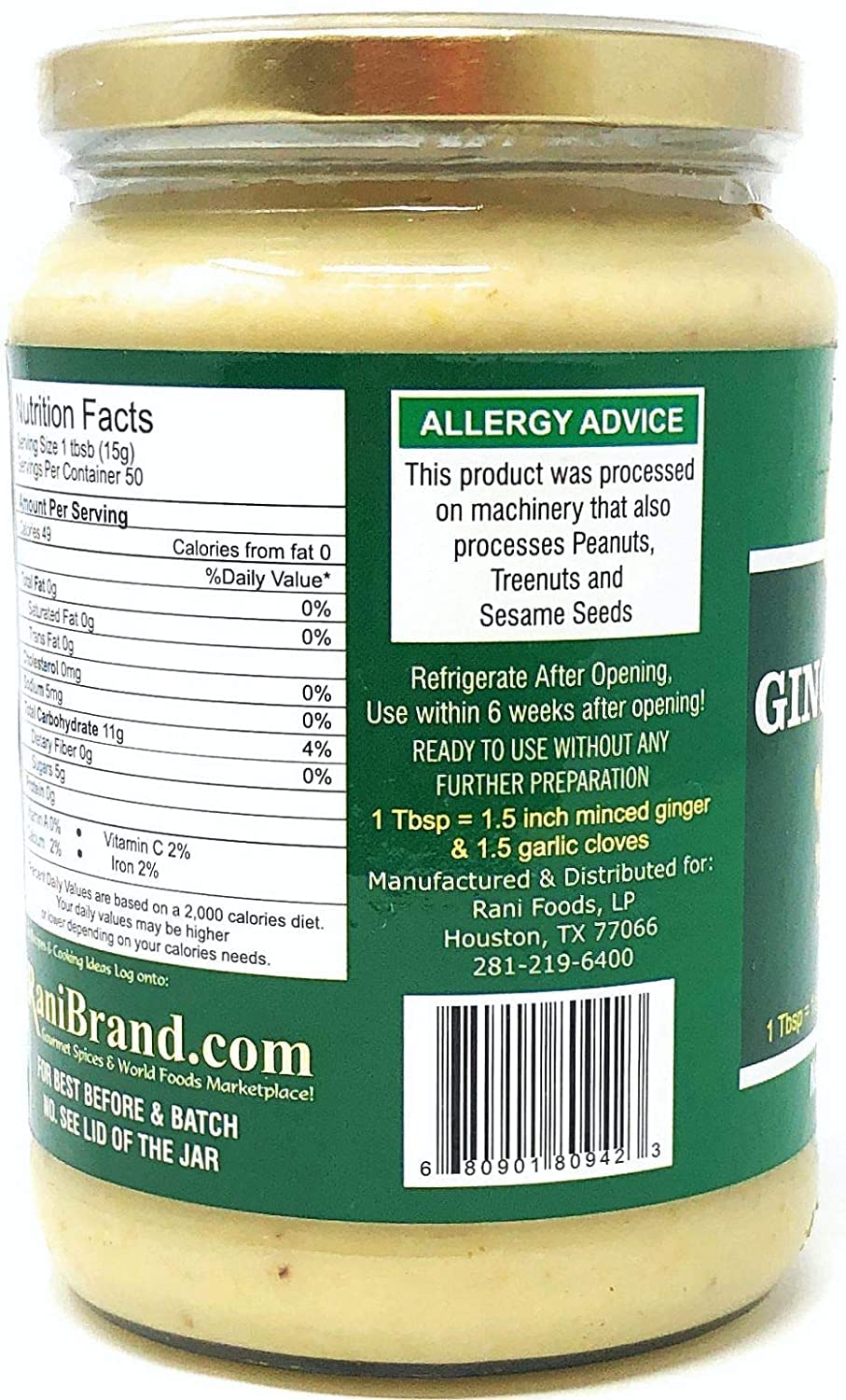 Asian Kitchen Ginger Garlic Cooking Paste 26.5Oz (750G) Glass Jar ~ Vegan | Gluten Free | Non-Gmo | No Colors | Indian Origin