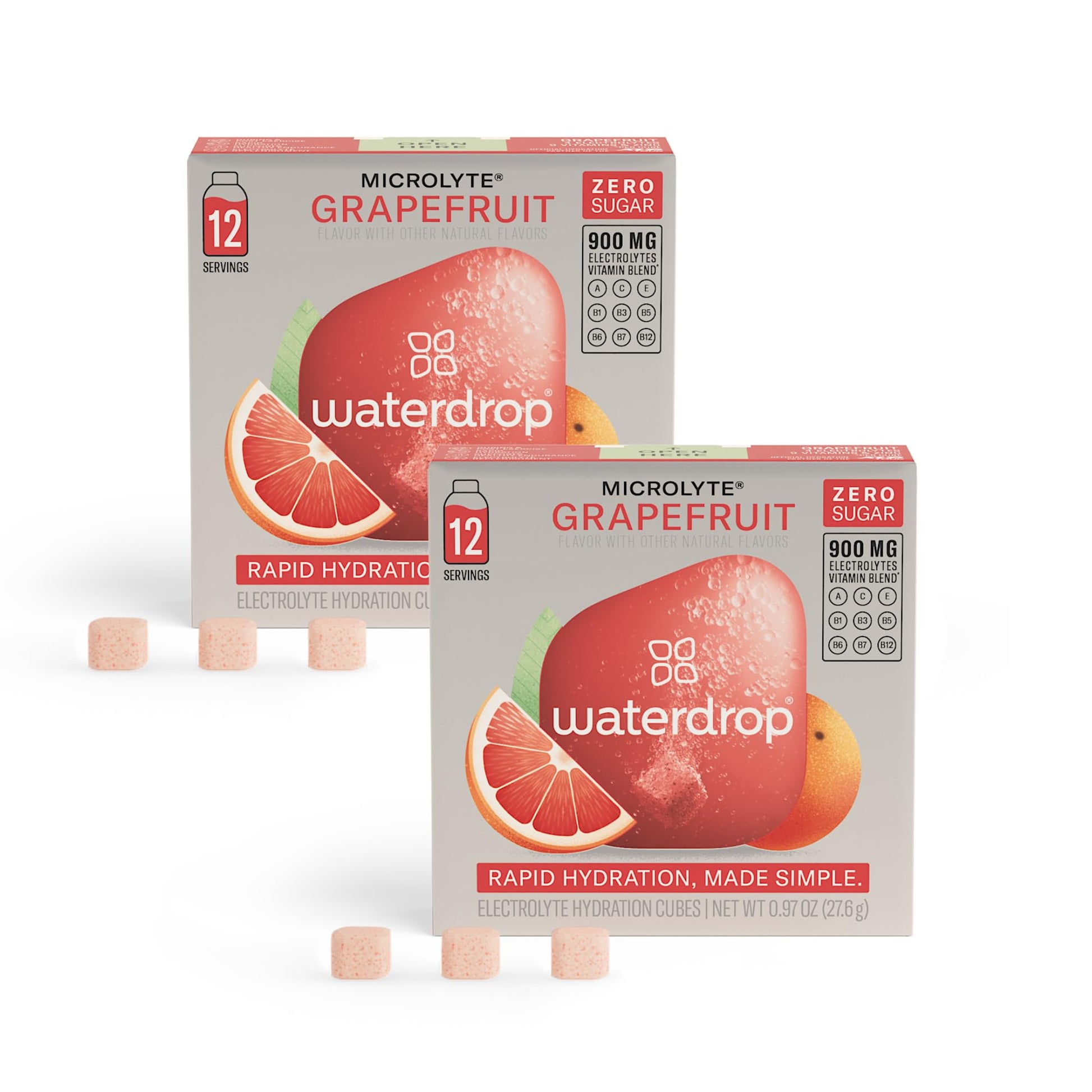 Waterdrop Electrolyte Cubes, Grapefruit Flavor, Zinc, 9 Vitamins & 5 Electrolytes, On The Go Water Enhancer for Still & Sparklin