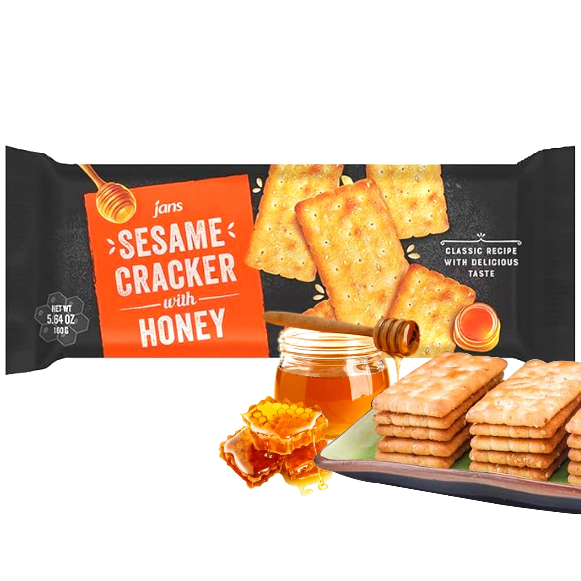 Jans Sesame Cracker with Honey - 5.64 oz, Classic Recipe, No Cholesterol, No Trans Fat, Wheat Flour