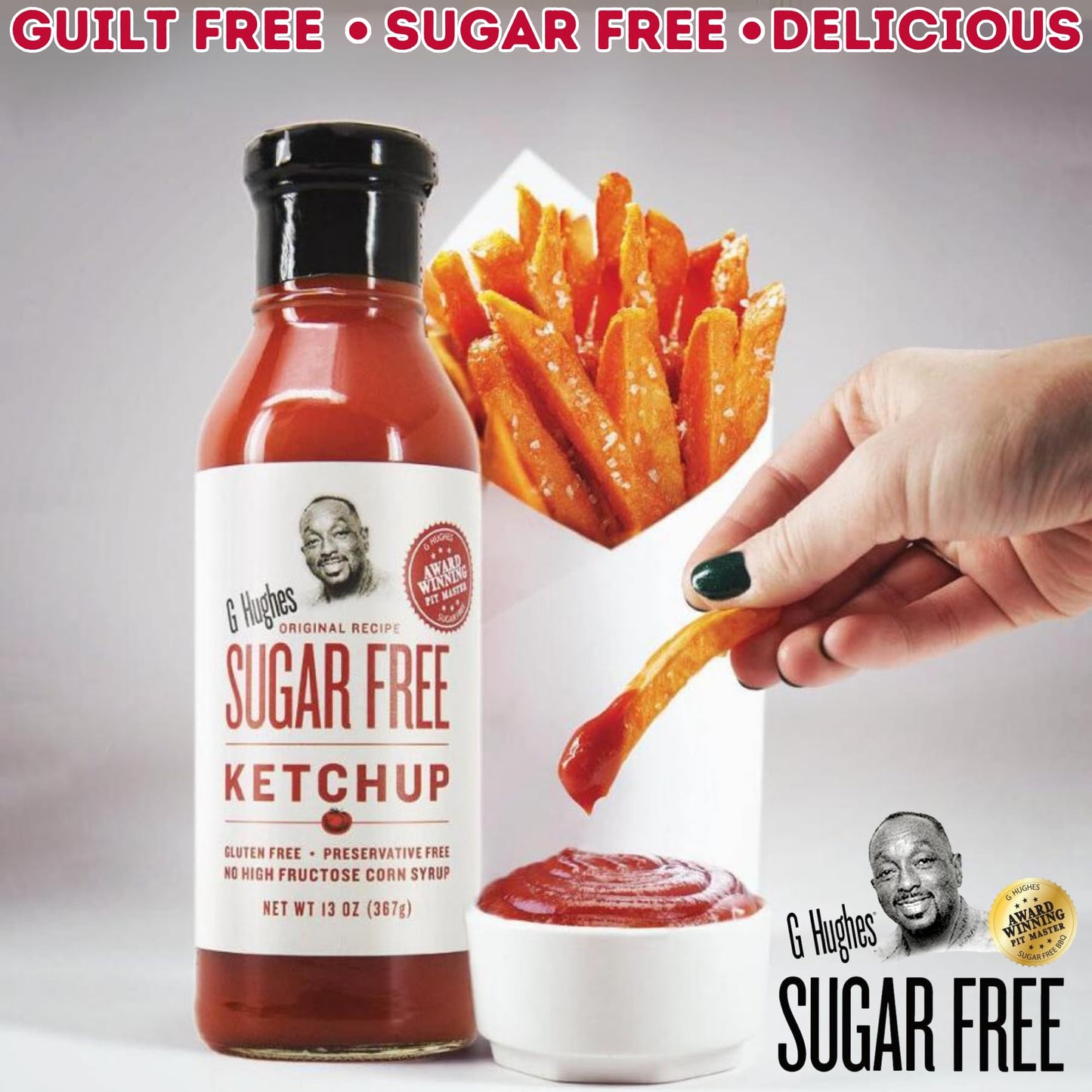 G Hughes Sugar Free Ketchup - Gluten Free, Preservation Free, Low Carb Ketchup, No Sugar Added Condiments - 13 Oz (1-Pack)