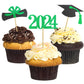 GOLF Graduation Cupcake Toppers 2024, 48 PCS, Green Paper Food Picks for Graduation Party Supplies