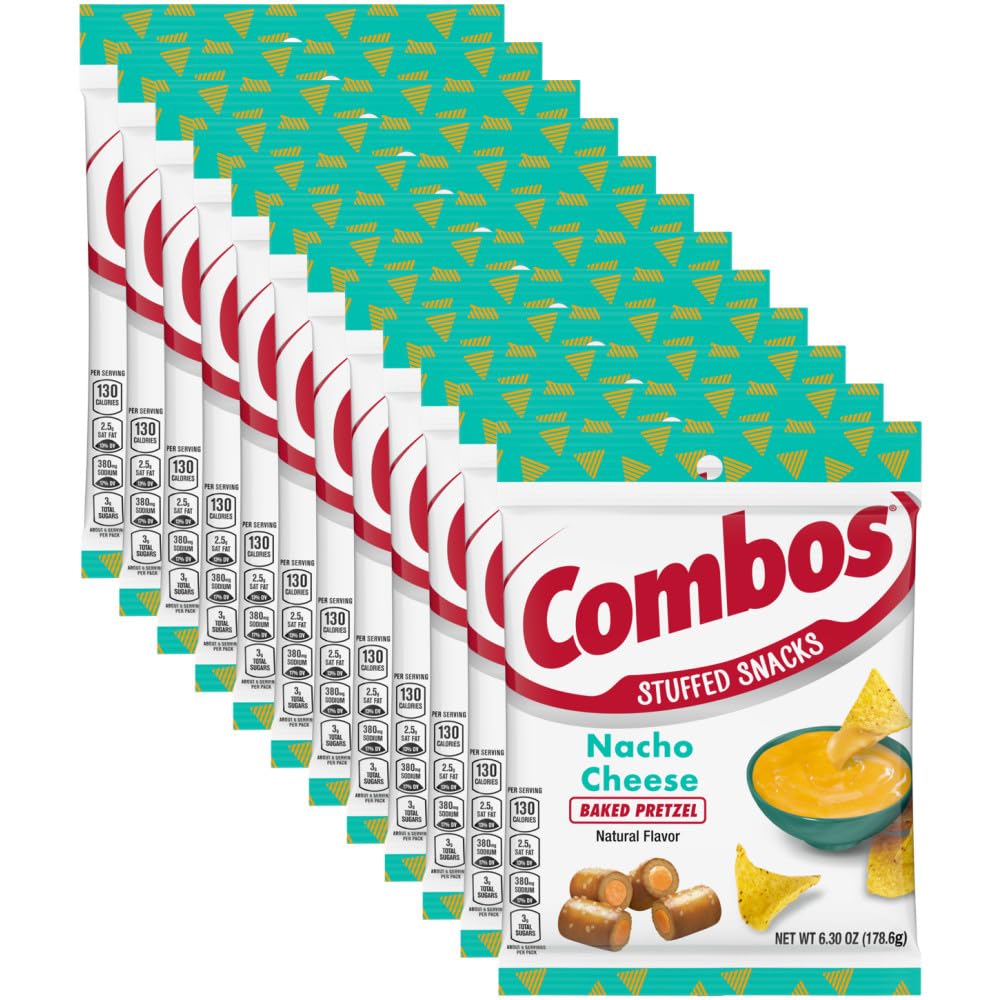 COMBOS Cheese Snacks - Nacho Cheese Snack Packs, Baked Cracker Snack, 6.3-Ounce Bulk Bag (Pack of 12)