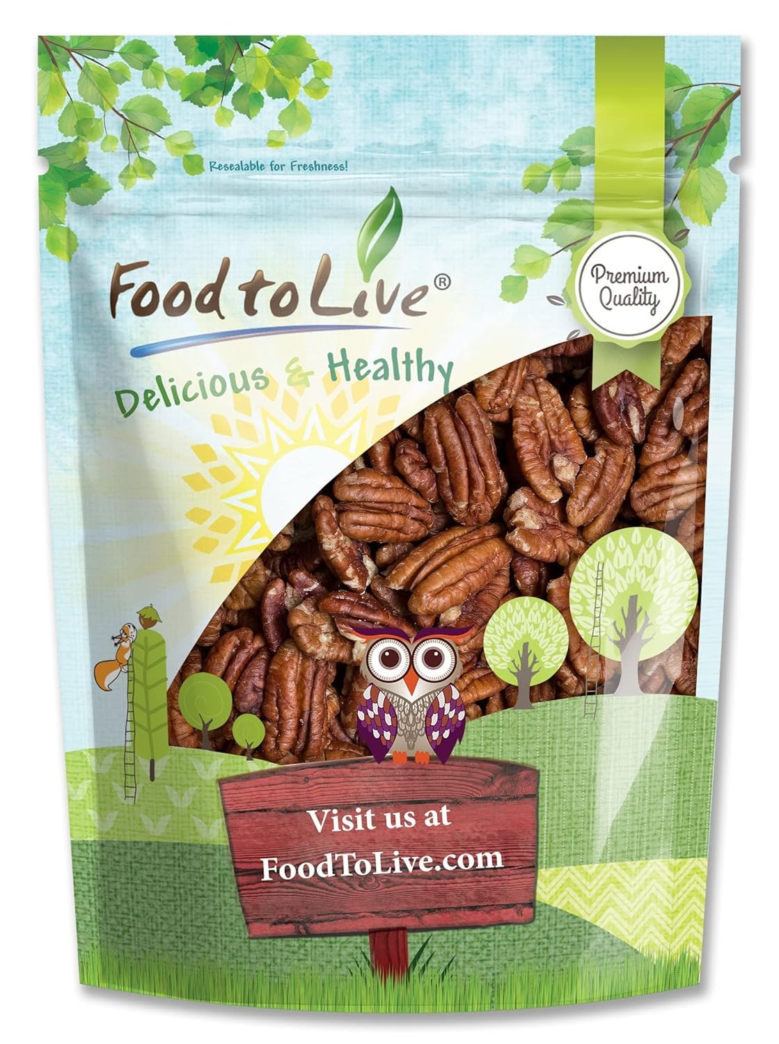Food to Live - Dry Roasted Pecan Halves, 8 Ounces - Oven Roasted Nuts, Unsalted, No Oil Added, Vegan, Kosher, Bulk. Good Source 