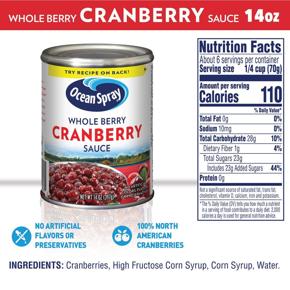 Ocean Spray Whole Berry Cranberry Sauce, 14 Ounce Can