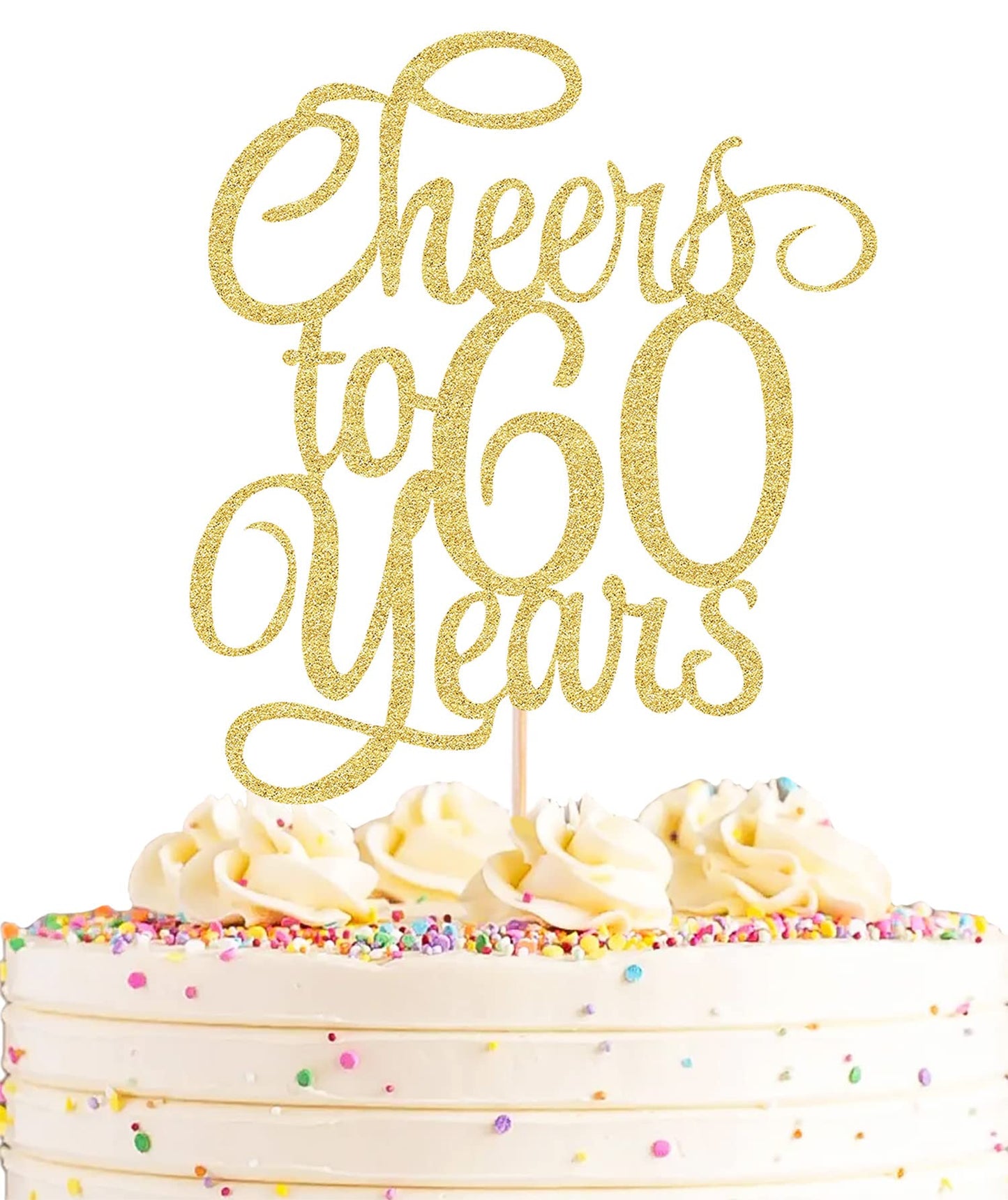 AHAORAY Cake Topper - Gold Glitter 60th Birthday Decoration, Model CTO-60