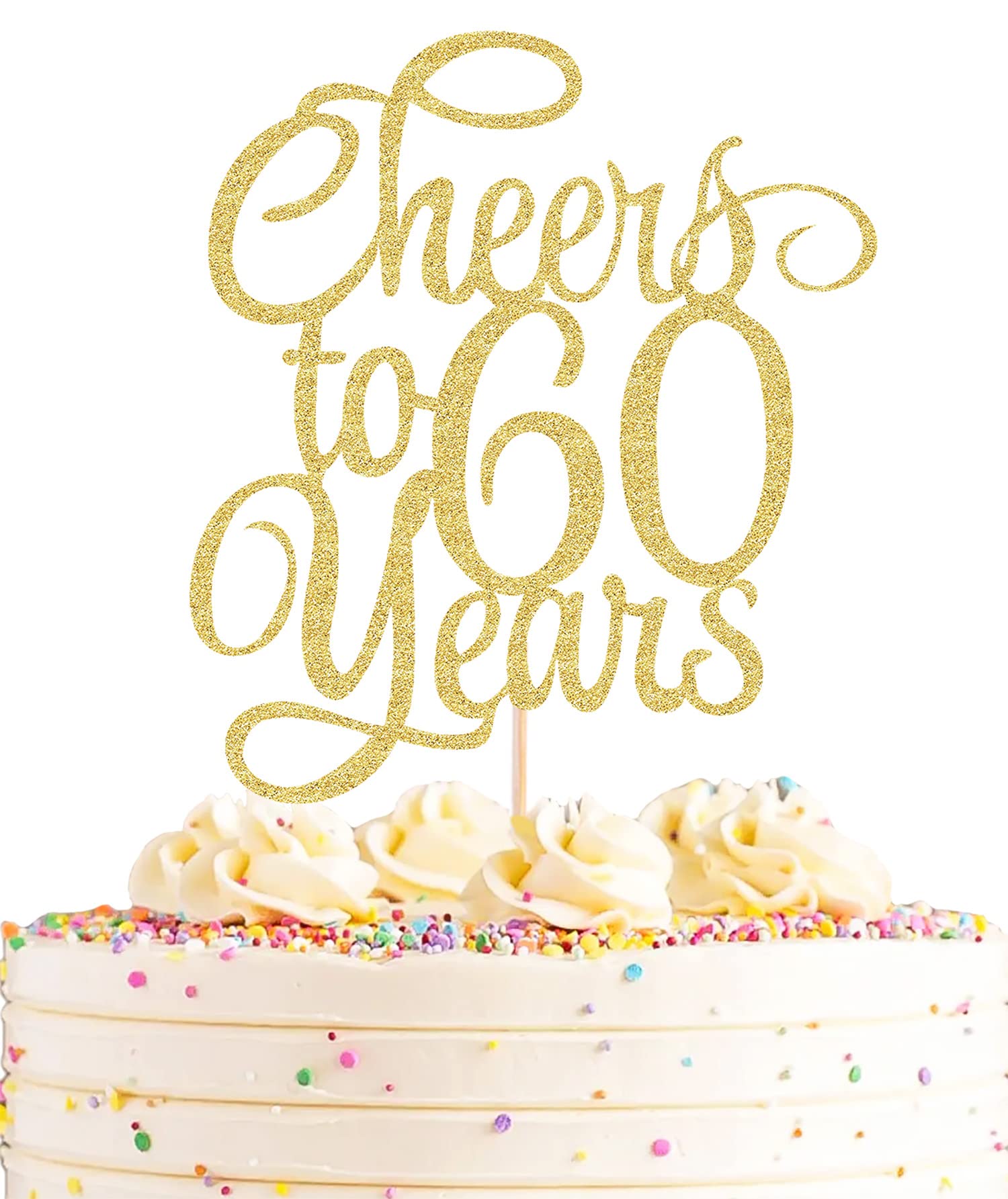AHAORAY Cake Topper - Gold Glitter 60th Birthday Decoration, Model CTO-60