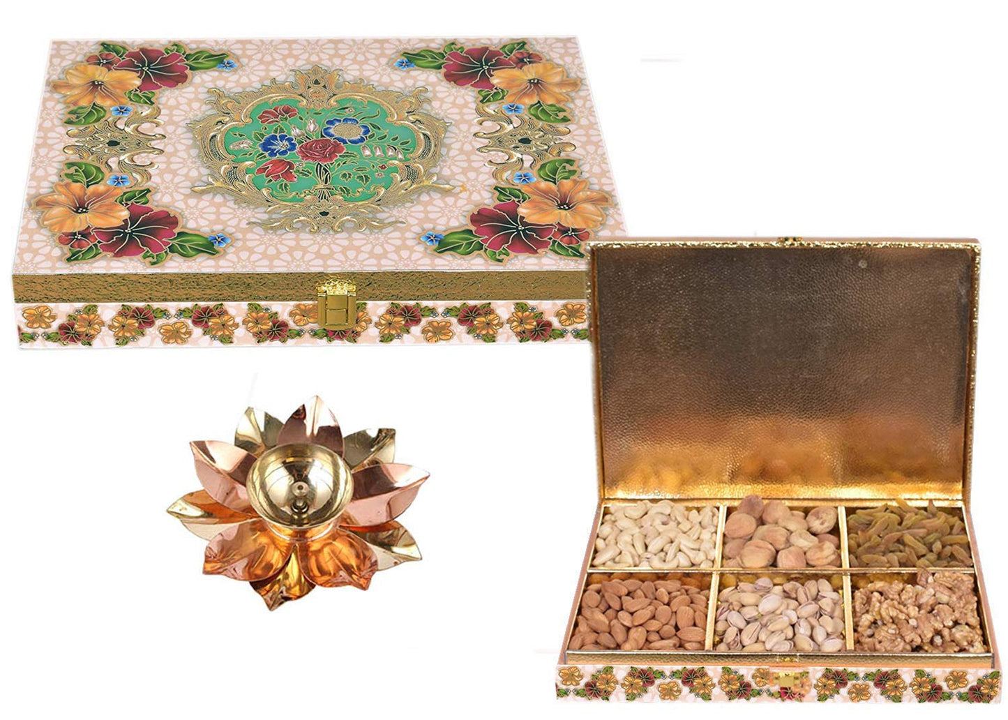 Food Library The Magic of Nature Luxury Diwali Dry Fruits Gift Hamper (Dry Fruits Box) and Free Brass Lotus Diya