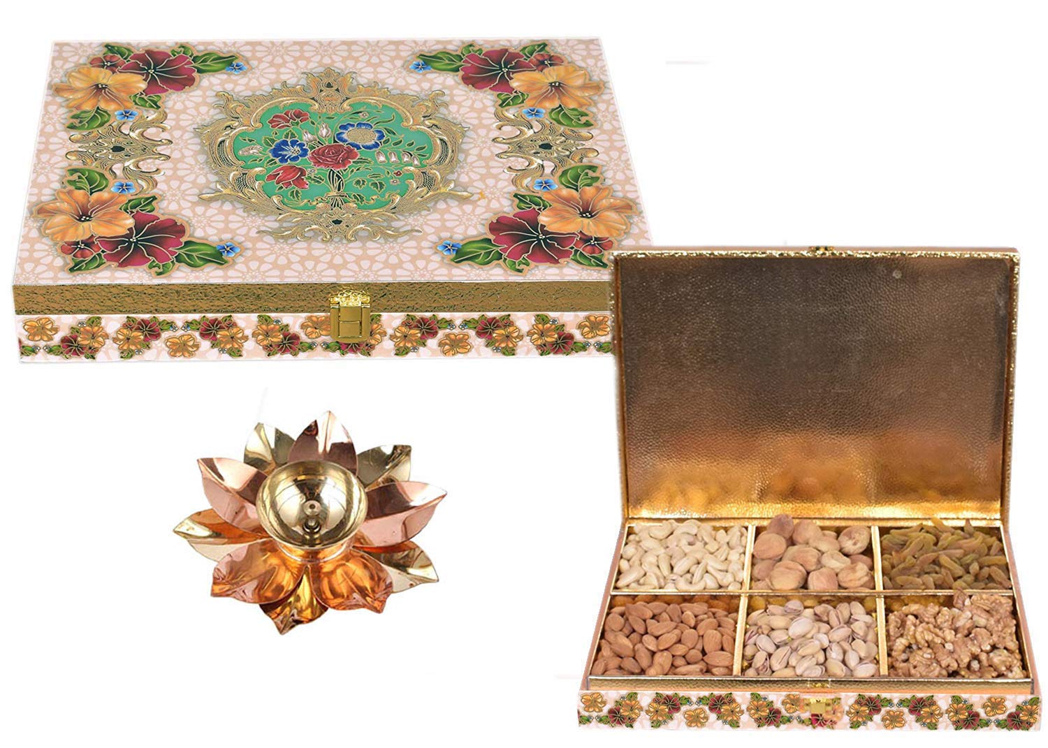 Food Library The Magic of Nature Luxury Diwali Dry Fruits Gift Hamper (Dry Fruits Box) and Free Brass Lotus Diya