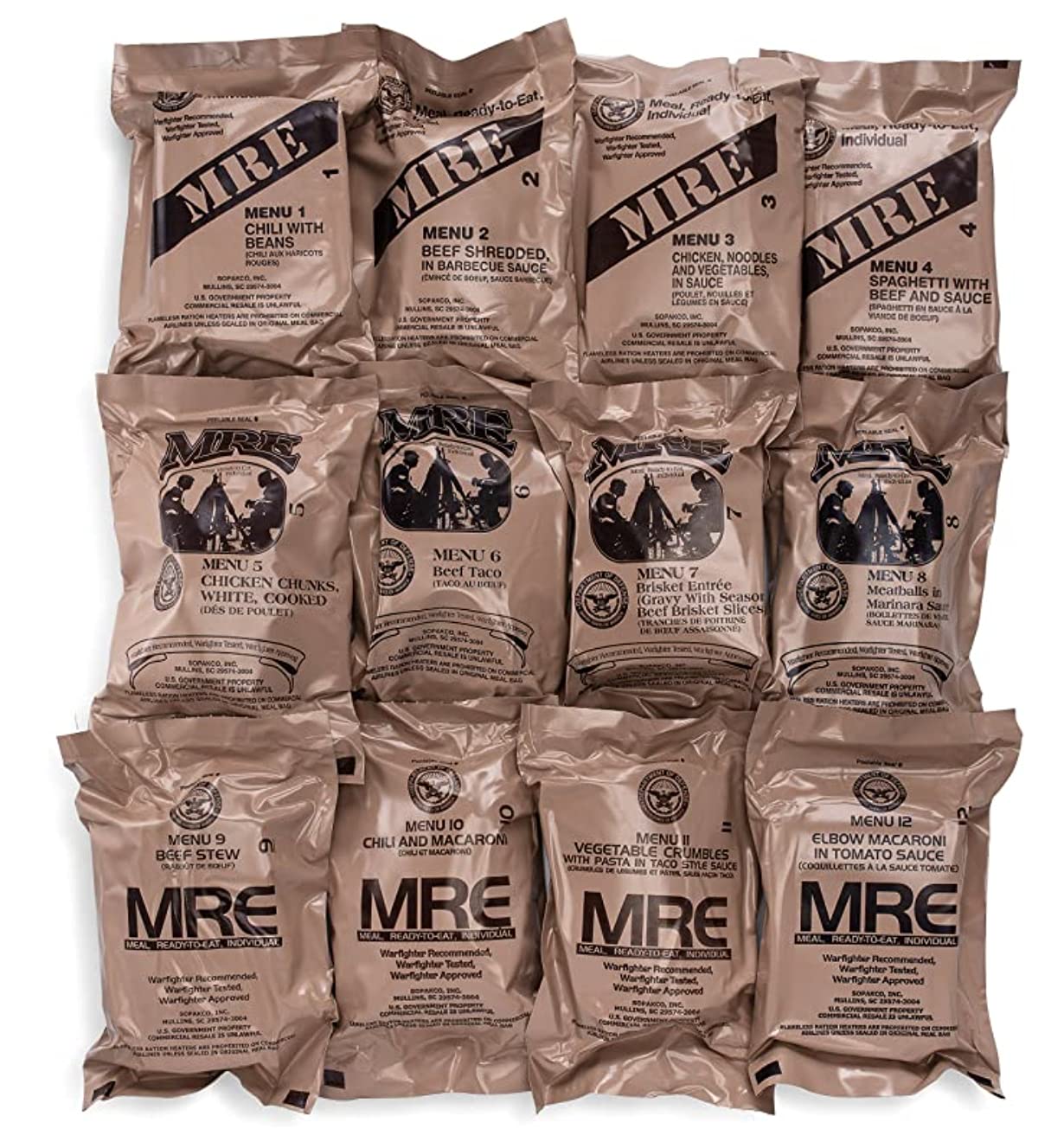 Ameriqual 24ct US Military Surplus MRE Meals Ready to Eat 2021 Inspect A+B Case Bundle Menus 1-24