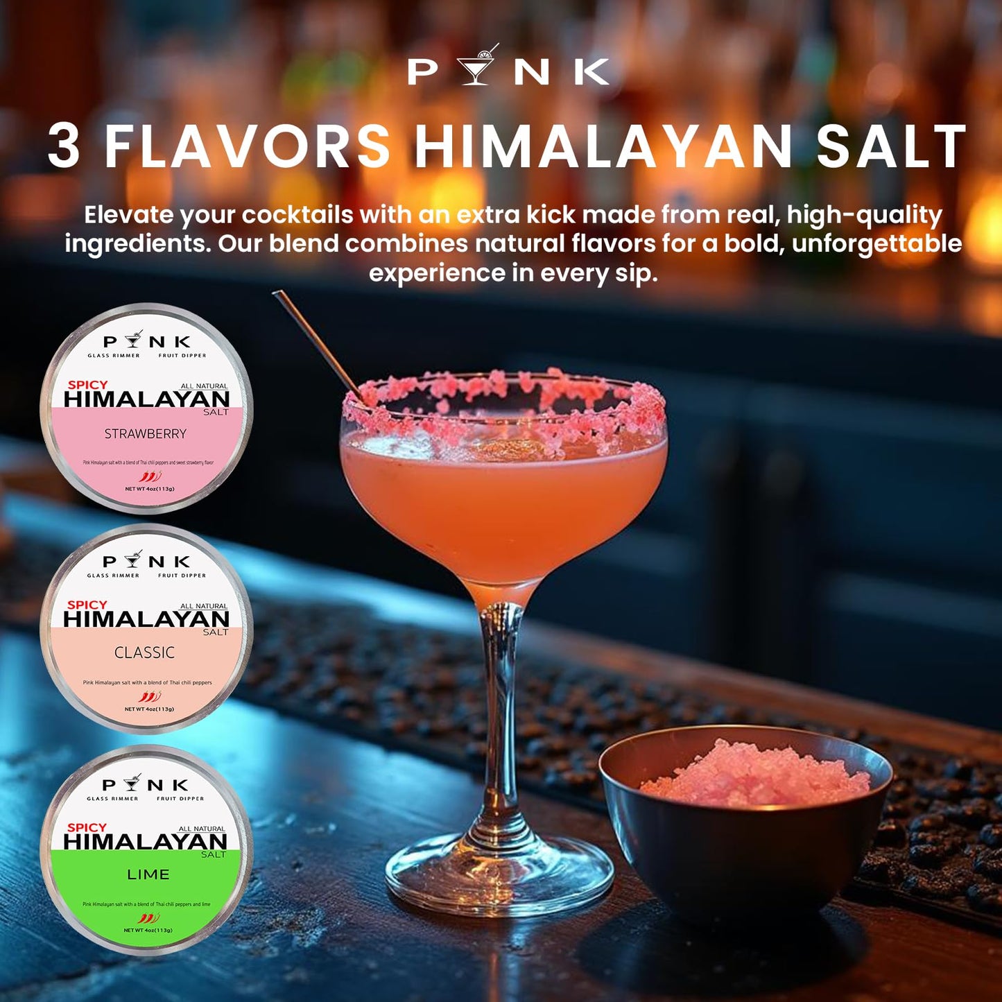 PYNK SALT Sweet & Spicy Flavored Salt for Drinks and Desserts, 4oz Can