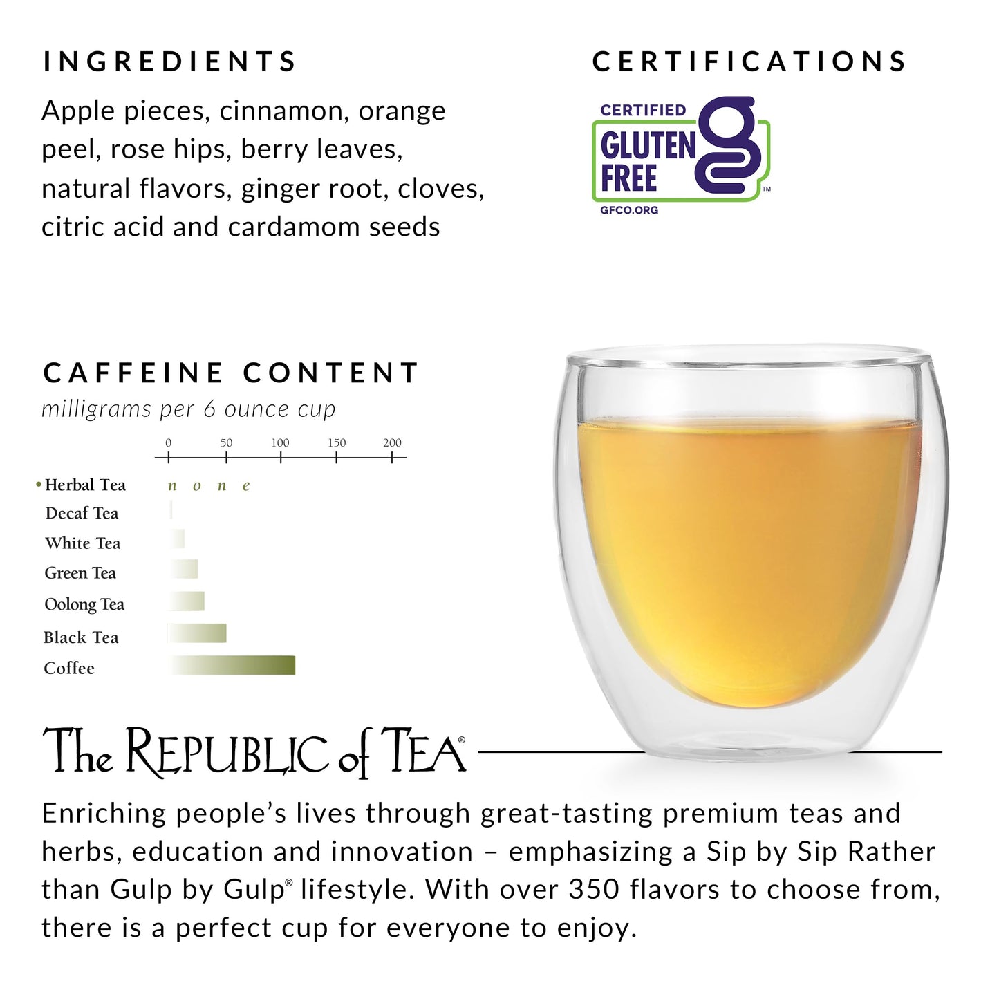 The Republic of Tea Hot Apple Cider Tea, Herbal Blend, Caffeine-Free, 36 Tea Bags, Tin, Model 0742676403050