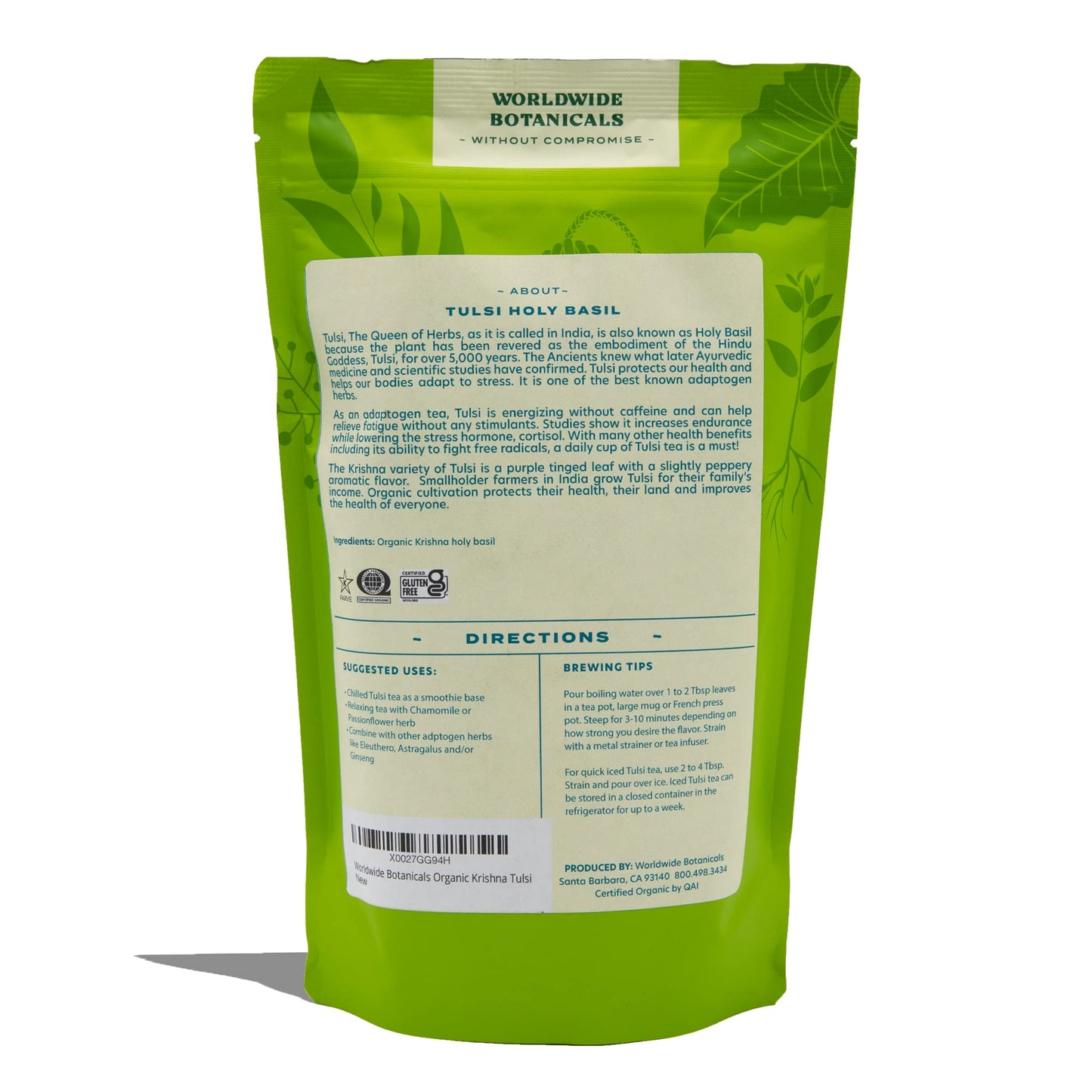 Worldwide Botanicals Organic Holy Basil Tea - Loose Leaf Tulsi Krishna, 8oz, Fair Trade, Kosher, Adaptogenic