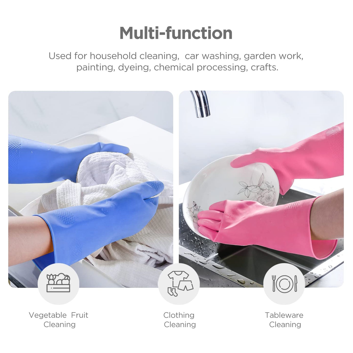 Rubber Gloves Dishwashing 4 Pairs For Kitchen,Cleaning Gloves For Household Reuseable.(Small,Blue+Pink)
