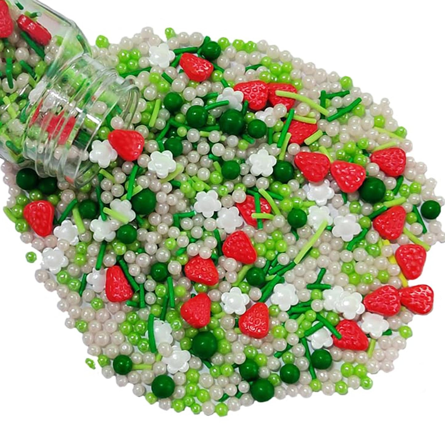 Sentovac Strawberry Sprinkles Green Peals Spring Flowers Mix Edible Sprinkle Strawberry Shortcake For Cake Decorating Candy Cupc