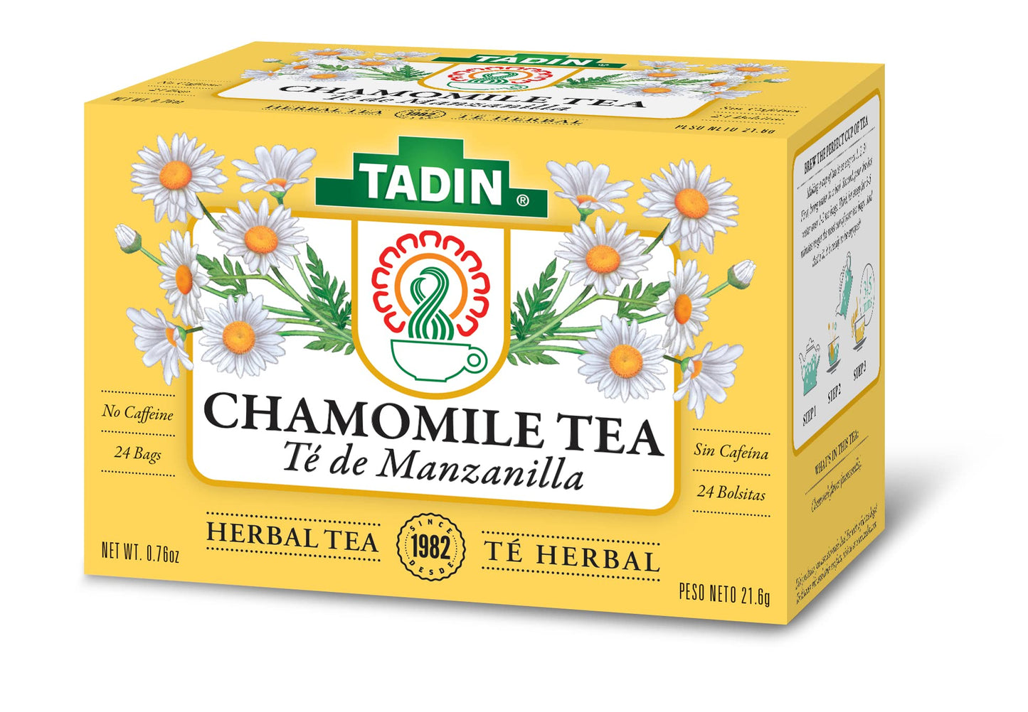 Tadin Manzanilla Chamomile Tea, 24 Count, Soft Yellow, Model 139131