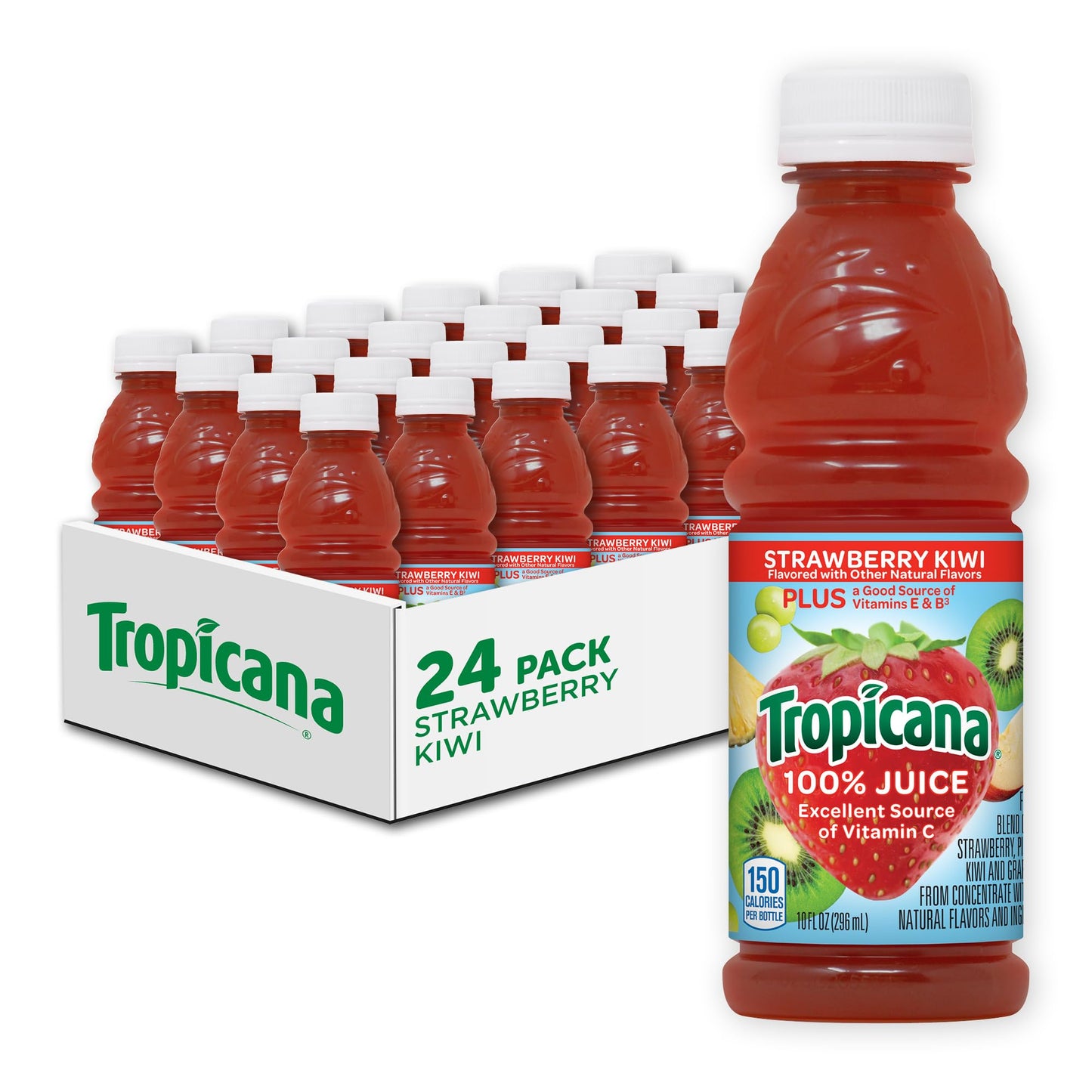 Tropicana 100% Strawberry Kiwi Juice, Single Serve, 10 Fl Oz Bottles (Pack Of 24) - Real Fruit Juice, Vitamin C, B & E Rich, No Added Sugars, No Artificial Flavors