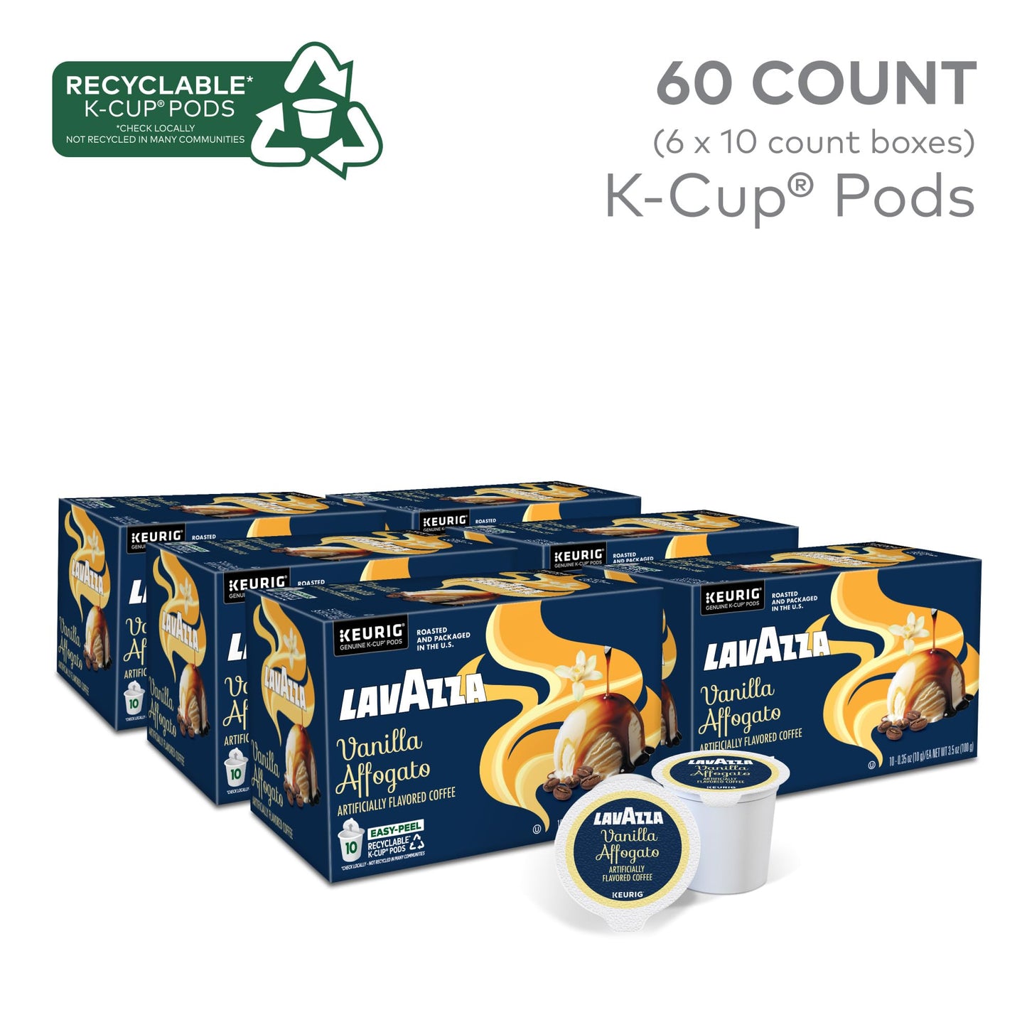 Lavazza Vanilla Affogato Coffee  Single Serve Keurig K-Cup Pods  Flavored Coffee  60-Count Box (6 Packs of 10)