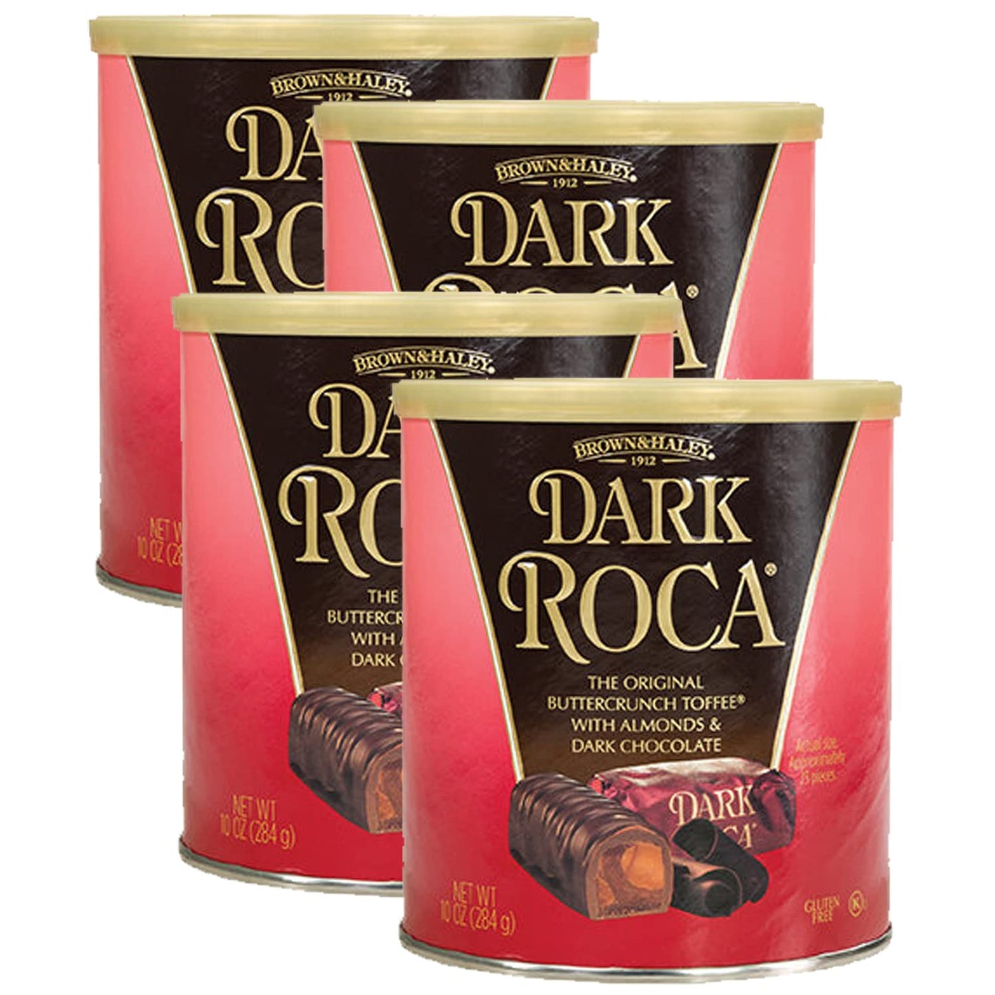 Brown & Haley Almond DARK ROCA Canister, Buttercrunch Toffee with Dark Chocolate, 10 Ounce (Pack of 4)