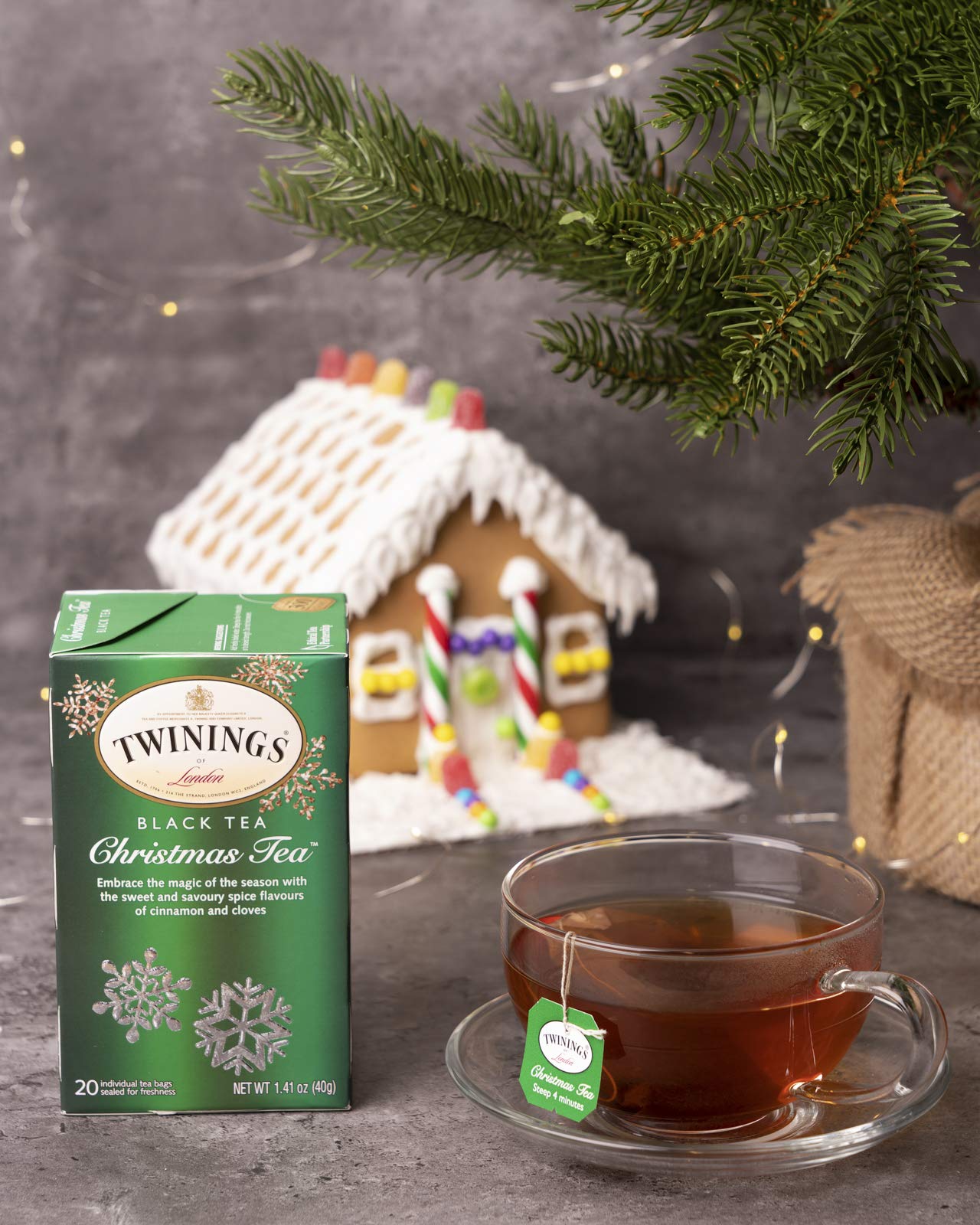 Twinings Christmas Black Tea Individually Wrapped Bags, 20 Count (Pack Of 6), Aromatic Cinnamon & Clove, Caffeinated, Enjoy Hot Or Iced