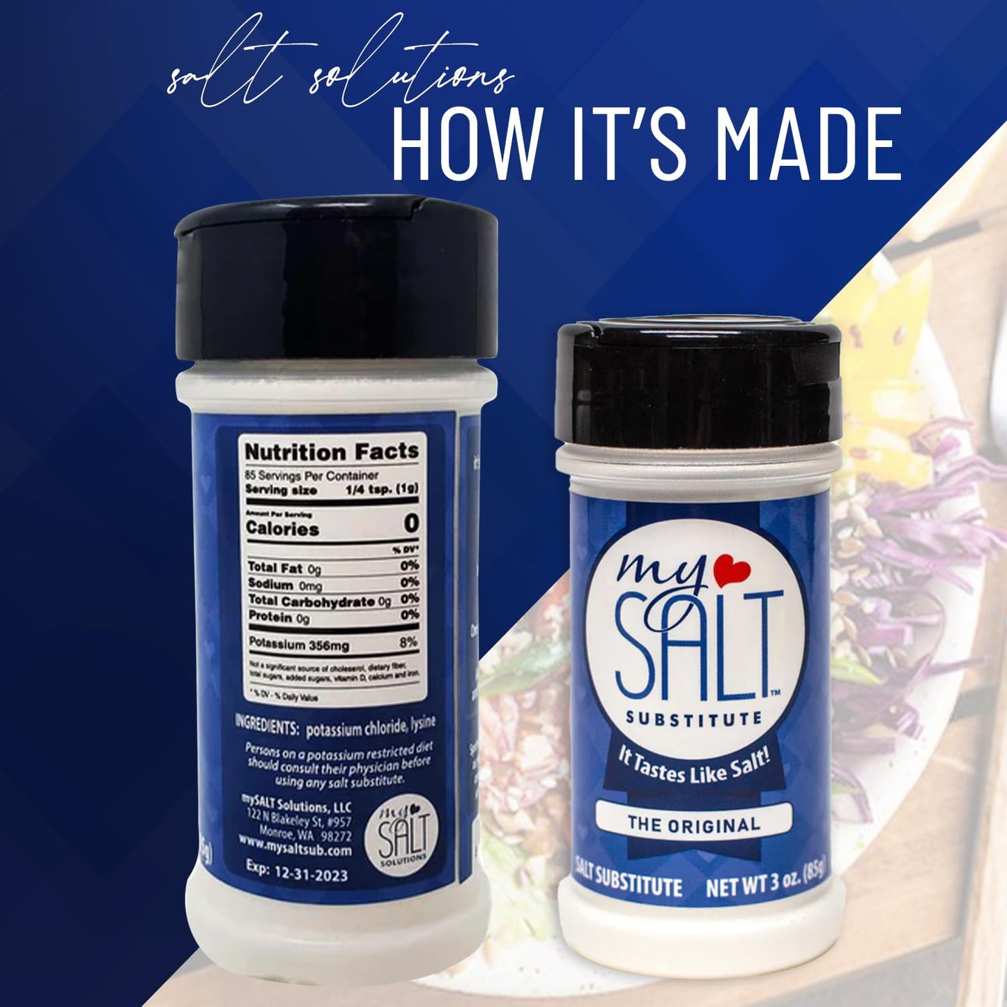 MySALT - Tastes Like Salt, Not a Substitute - Sodium-Free Salt Substitute with Clean Label Nutrients for Cooking & Table Use - 3