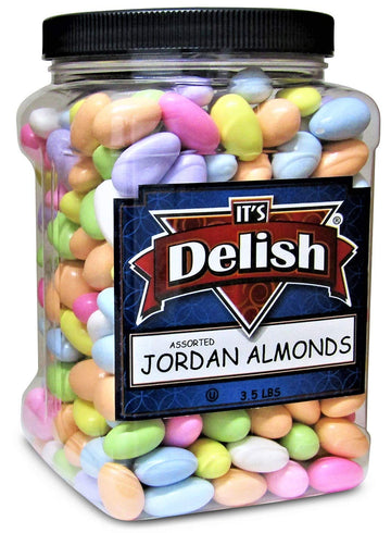 Its Delish Assorted Jordan Almonds - 3.5 lbs Jumbo Container, Vegan & Kosher Wedding Favors, Party Buffet Candies