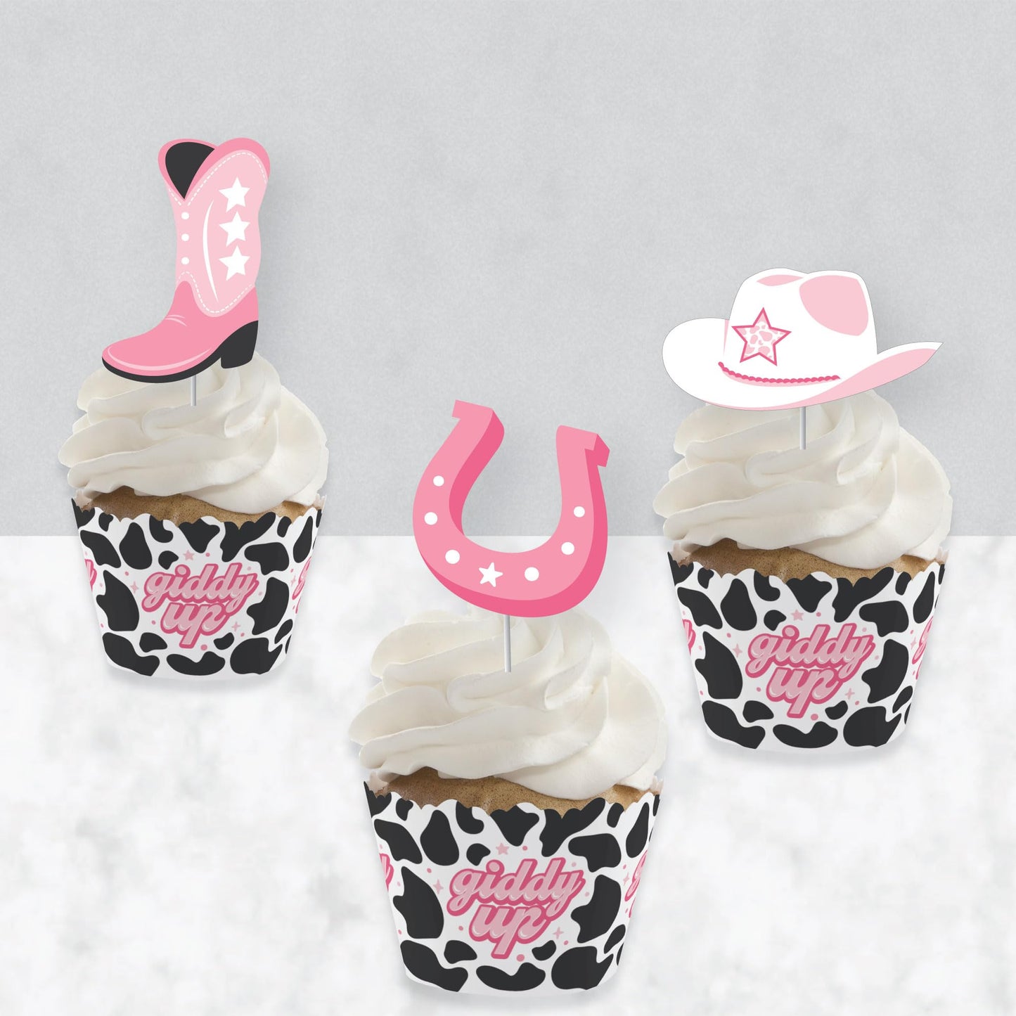 Big Dot of Happiness Cupcake Decoration Kit, Pink Western, Set of 24, Rodeo Cowgirl, Paper