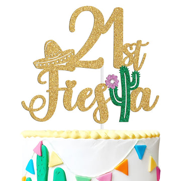 Tivurcia Fiesta 21st Cake Topper, Cheers to 21 Years/Taco Bout 21 Cake Decor,Tropical Hawaiian Mexican Summer Themed Happy 21st 