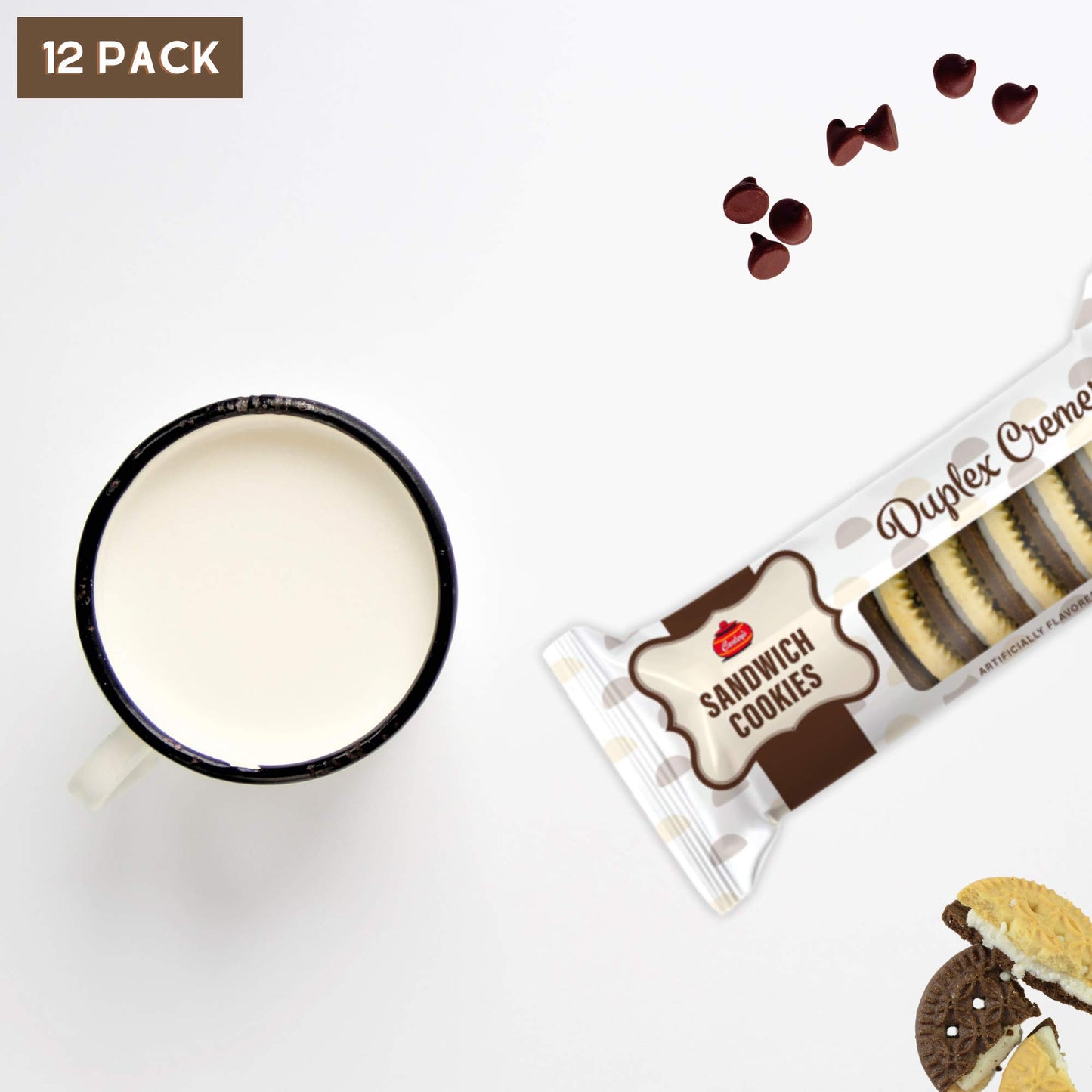 Carleys Sandwich Cookies, Duplex Chocolate & Vanilla Creme, 3.5 Oz (Pack of 12), Kosher, Nut-Free, Perfect for Lunch Boxes or Snacks