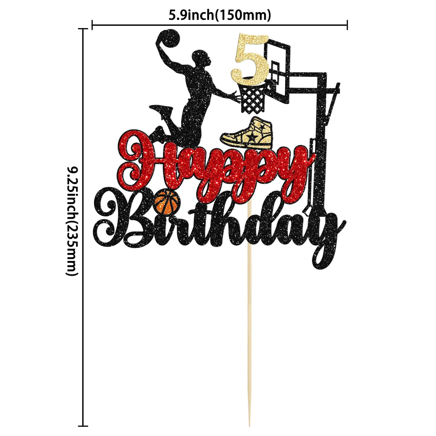 1Pc 5Th Birthday Basketball Cake Topper Glitter Basketball Sports Theme Cake Pick For Baby Shower 5Th Birthday Cake Decorations