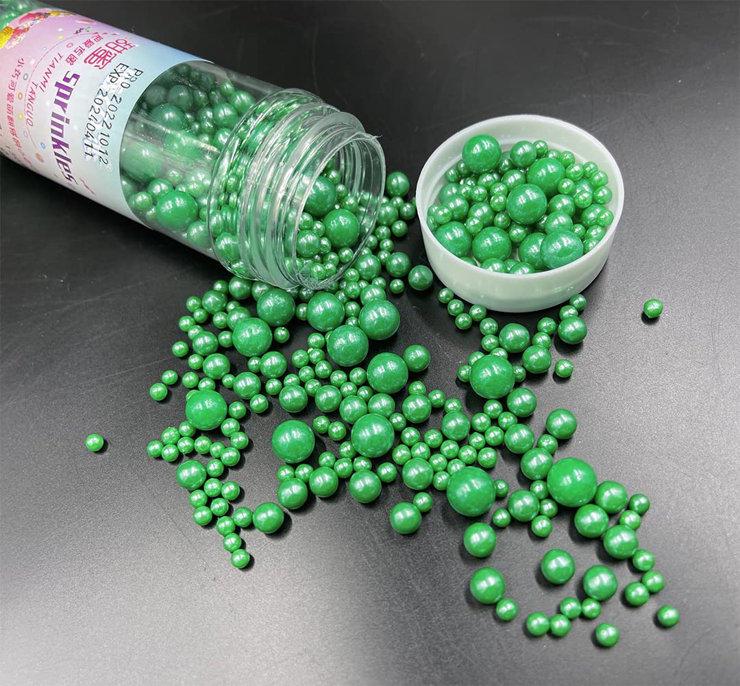 Christmas Sprinkles Pearl Sugar Green Candy 130g/ 4.6oz Baking Edible for Cake Decorations Cupcake Toppers Cookie Decorating Ice