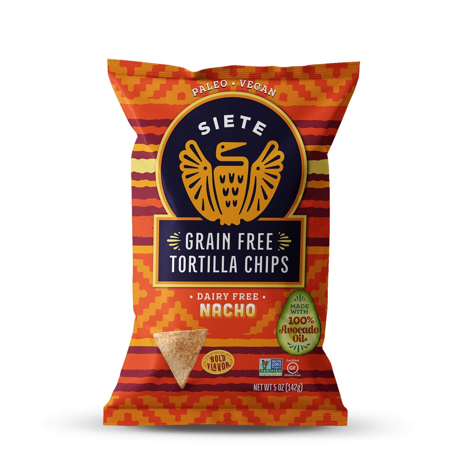 Siete Grain Free Tortilla Chips | Gluten Free Chips | Paleo & Vegan Snacks | Non GMO | Nacho, 5 Ounce (Pack of 12)