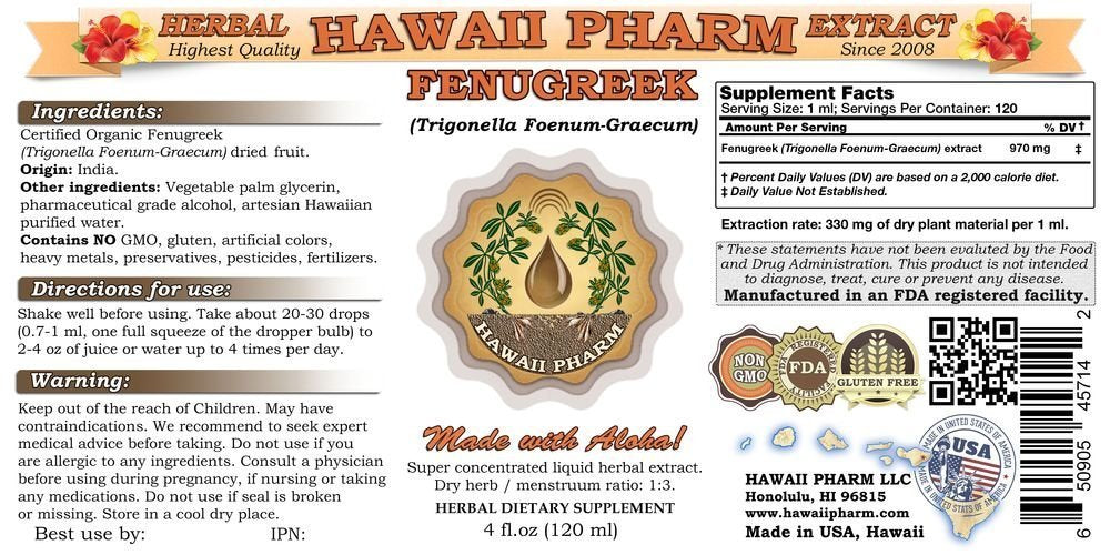Hawaii Pharm Fenugreek Liquid Extract, Glass, 2 Fl Oz (Pack of 1)