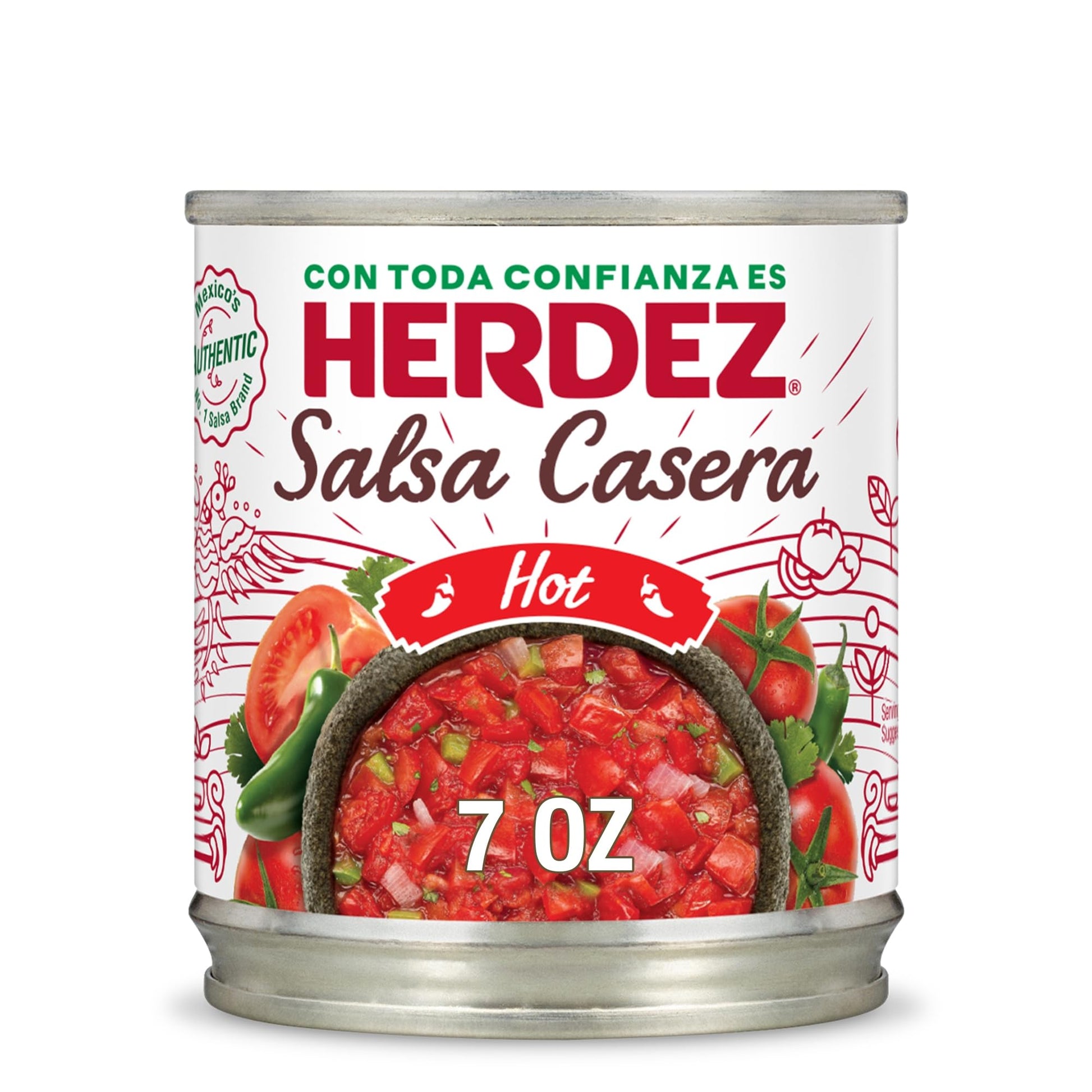 HERDEZ Salsa Casera, Hot, 7 oz Jar- Spicy Homestyle Mexican Salsa for Chips & Tacos