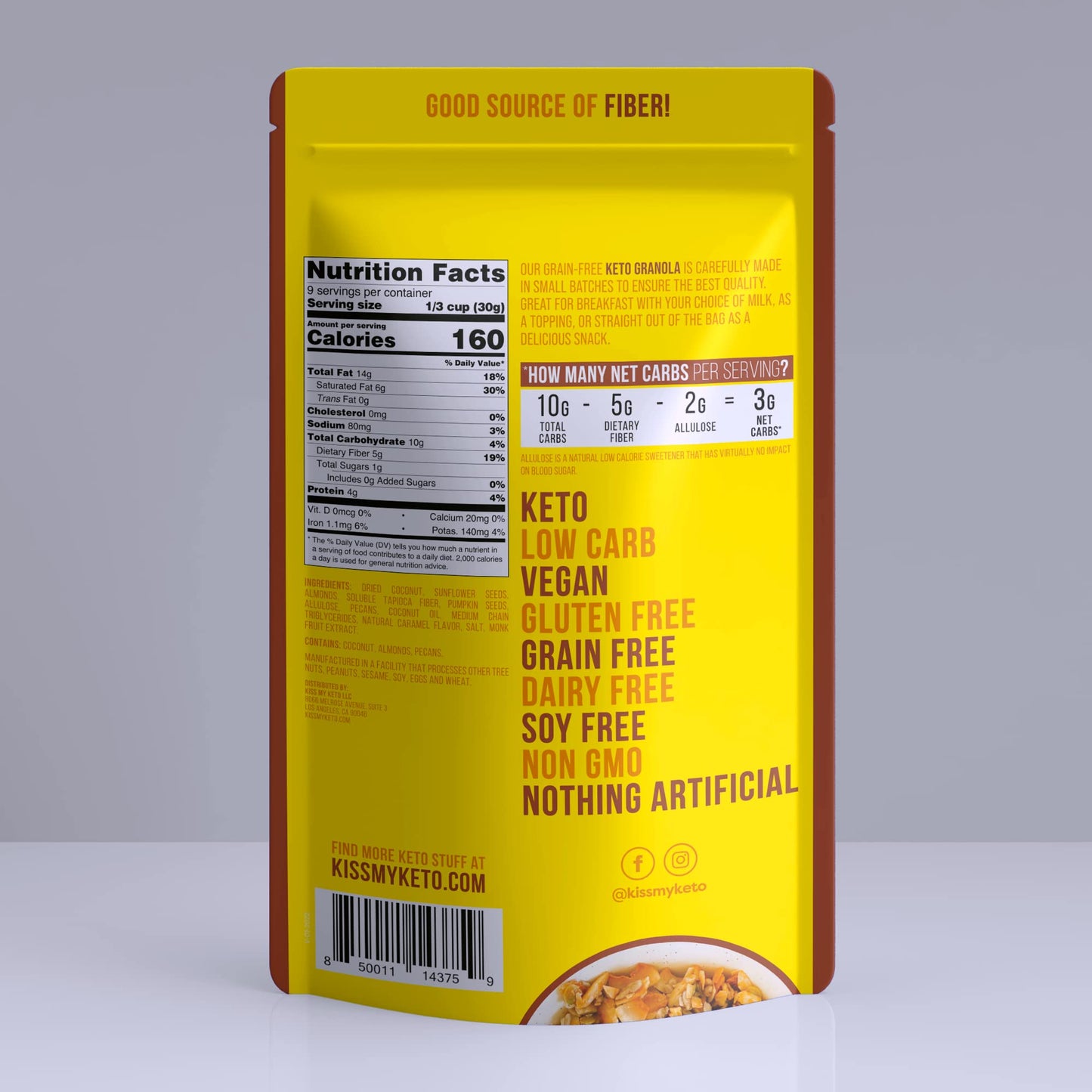 Kiss My Keto Granola Cereal – Salted Caramel, Low Carb, Gluten Free, Pack of 4