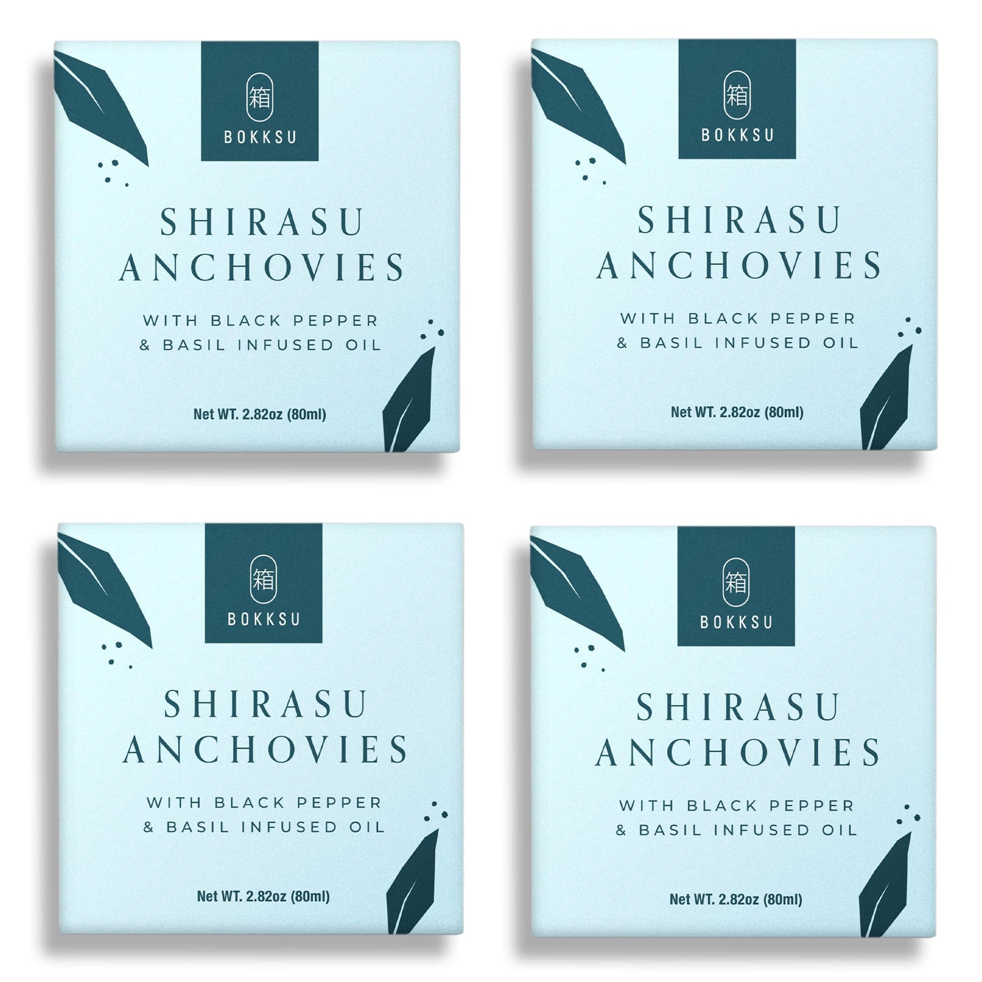 Bokksu Tinned Anchovies with Black Pepper & Basil Oil - 4-Pack, Authentic Japanese Canned Fish for Onigiri, Rice, Salads, Pasta, Pizza
