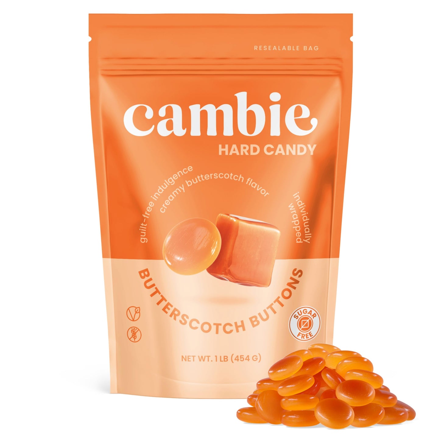 Sugar Free Butterscotch Hard Candy By Cambie,1 Lb Of Sugar Free Hard Candy, Individually Wrapped Butterscotch Candy, Deliciously
