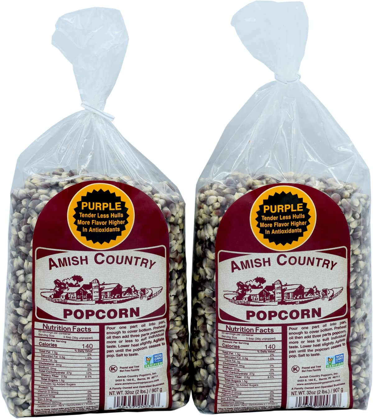 Amish Country Popcorn | 2-2 Lbs Bags - Purple Kernels | Old Fashioned, Non-Gmo And Gluten Free