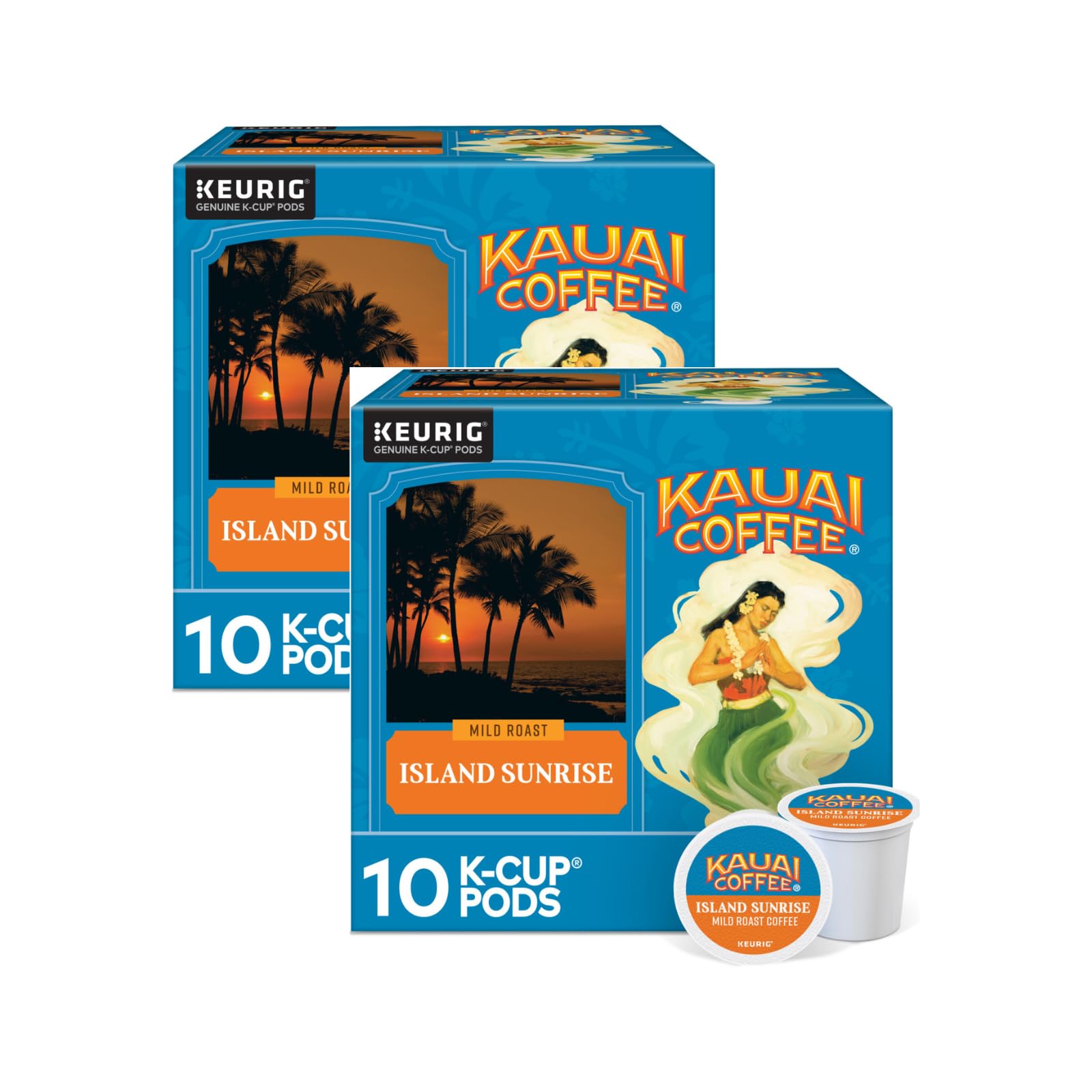 Kauai Coffee Island Sunrise Mild Roast K-Cup Pods, 10 Count (Pack of 2)