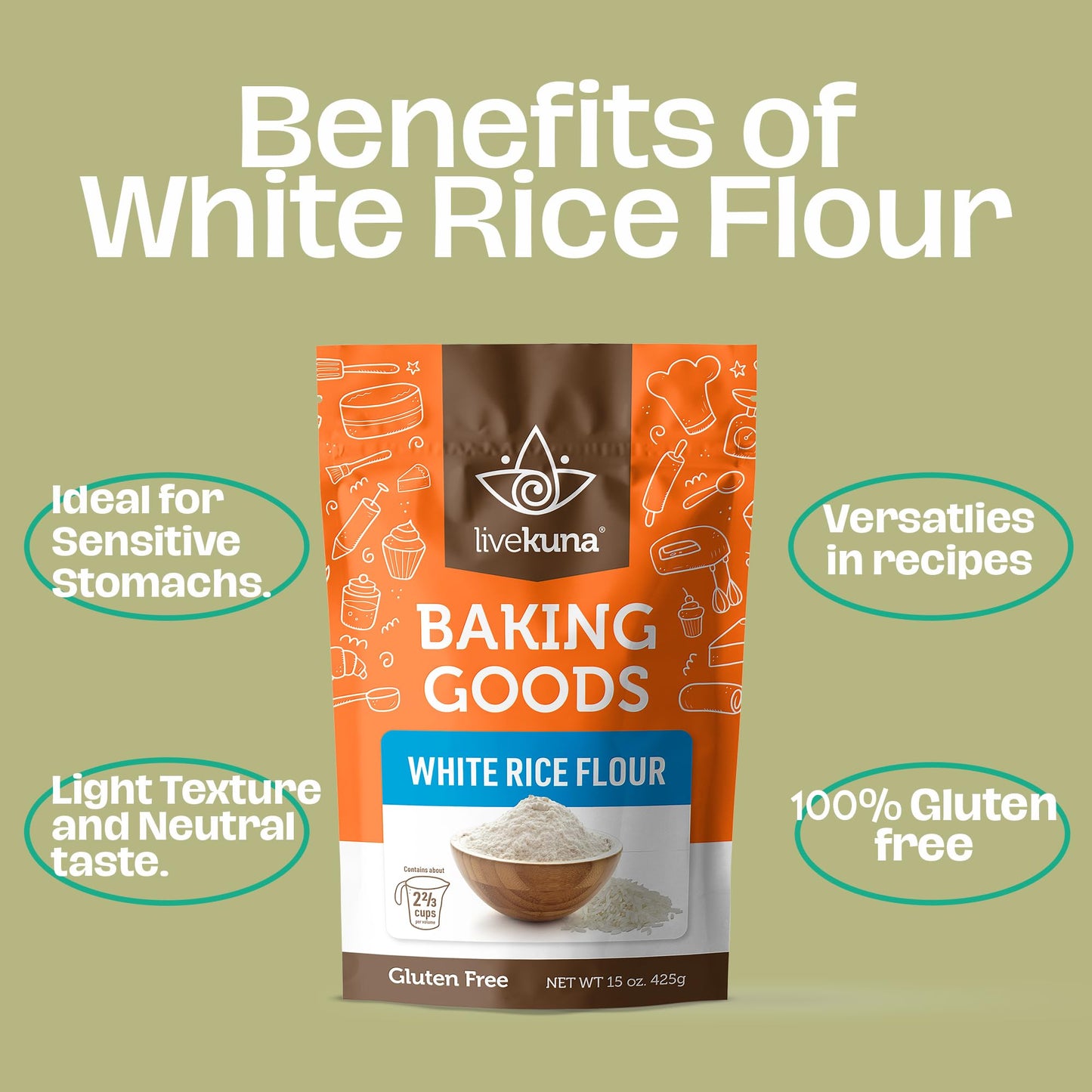 Livekuna - White Rice Flour, Superfine White Rice Flour, Alternative For Brown Rice Flour, Thai Rice Flour, And Sweet Rice Flour