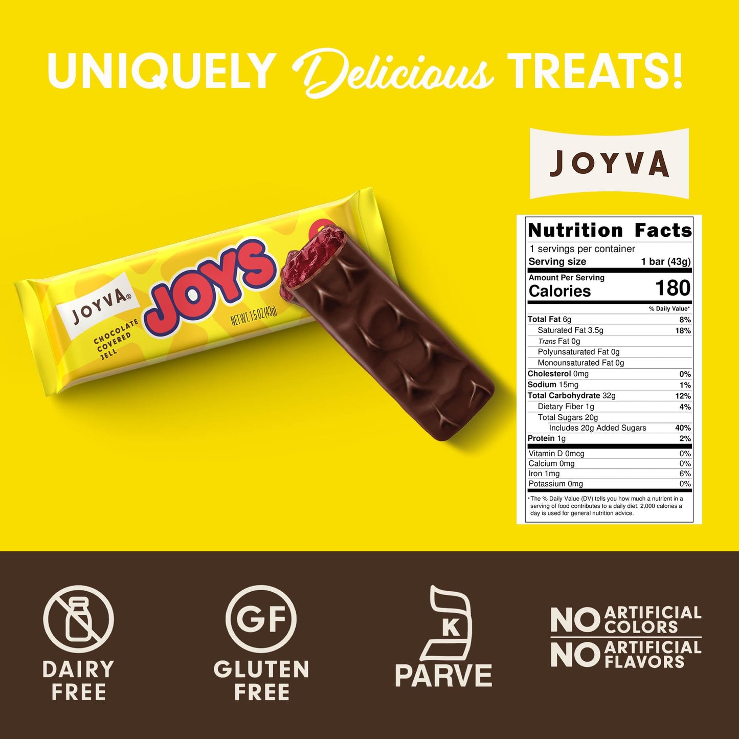 Joyva – Jell Joys | Dark Chocolate-Covered Raspberry Jelly | A Delicious Candy Bar | Vegan, Kosher/Parve, Dairy & Gluten Free | 1.5 Oz (42.5G) – Box Of 36
