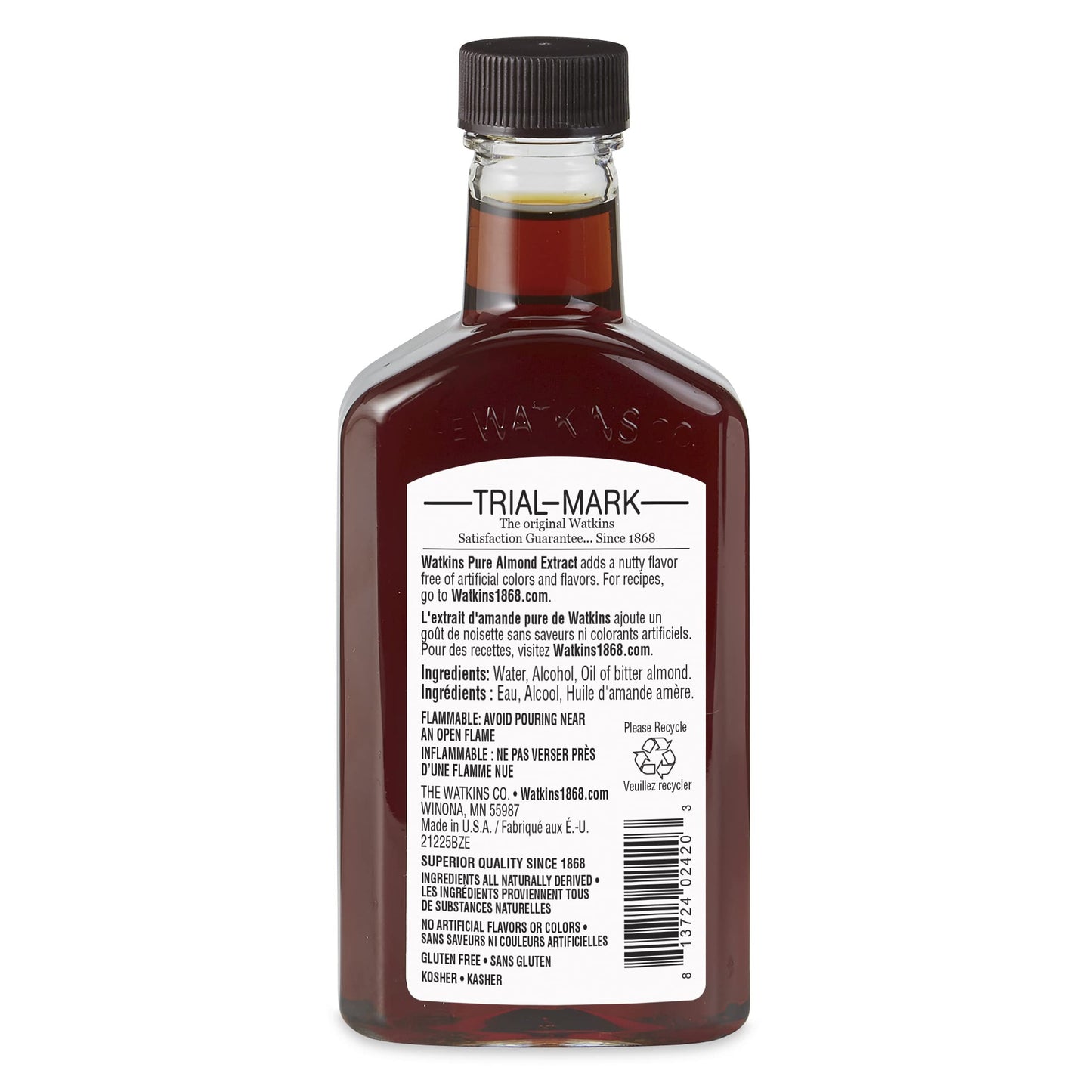 Watkins Pure Almond Extract, Non-GMO, Kosher, 4 oz Bottle, 1-Pack