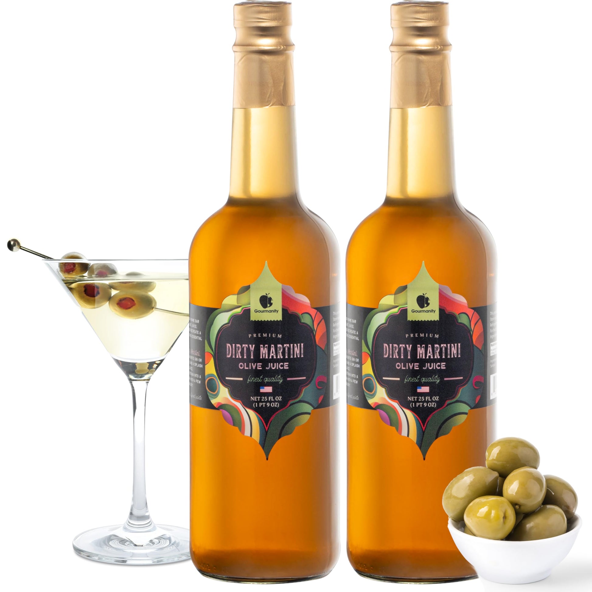 Gourmanity Olive Juice for Martinis, Premium Olive Brine, 25 Fl Oz (Pack of 2)