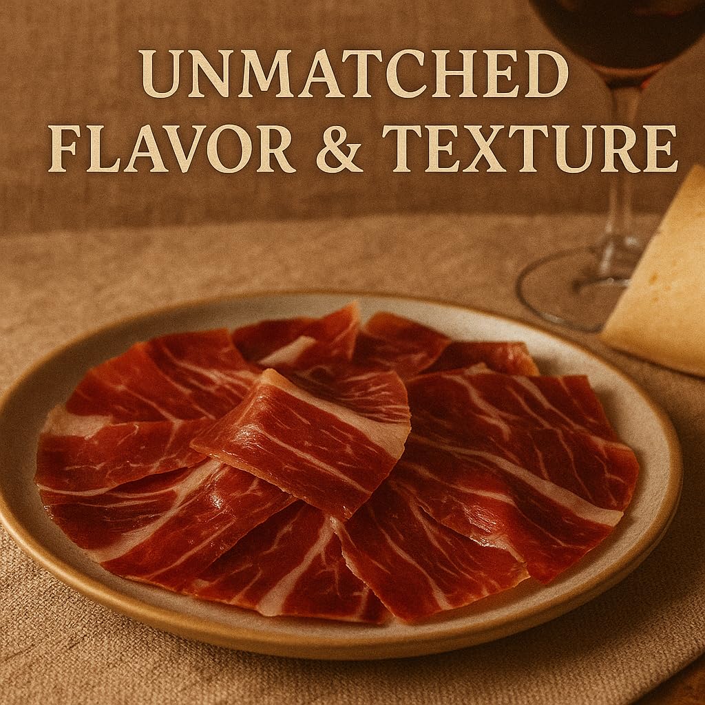 Iberico Acorn-Fed Ham - Sliced Jamon Pata Negra, 3 Oz | Premium Spanish Dry-Cured Ham, Gourmet Charcuterie, 100% Bellota, Rich F