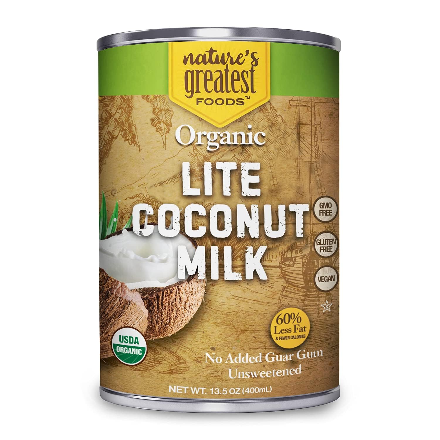 Organic Light Coconut Milk by Natures Greatest Foods - 13.5 Oz - No Guar Gum, No Preservatives - Gluten Free, Vegan and Kosher-