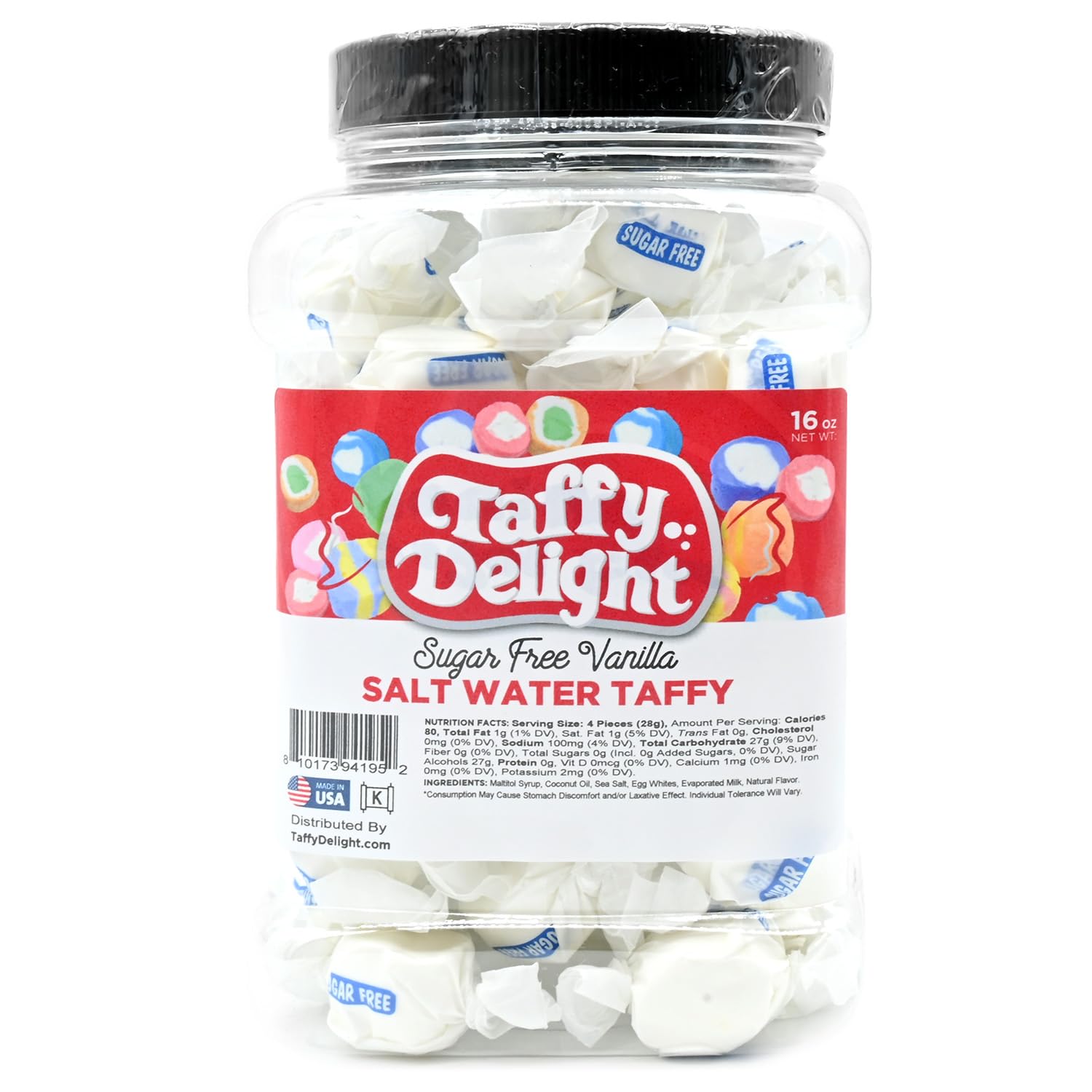 Taffy Delight Salt Water Taffy (16oz, Sugarfree Vanilla)