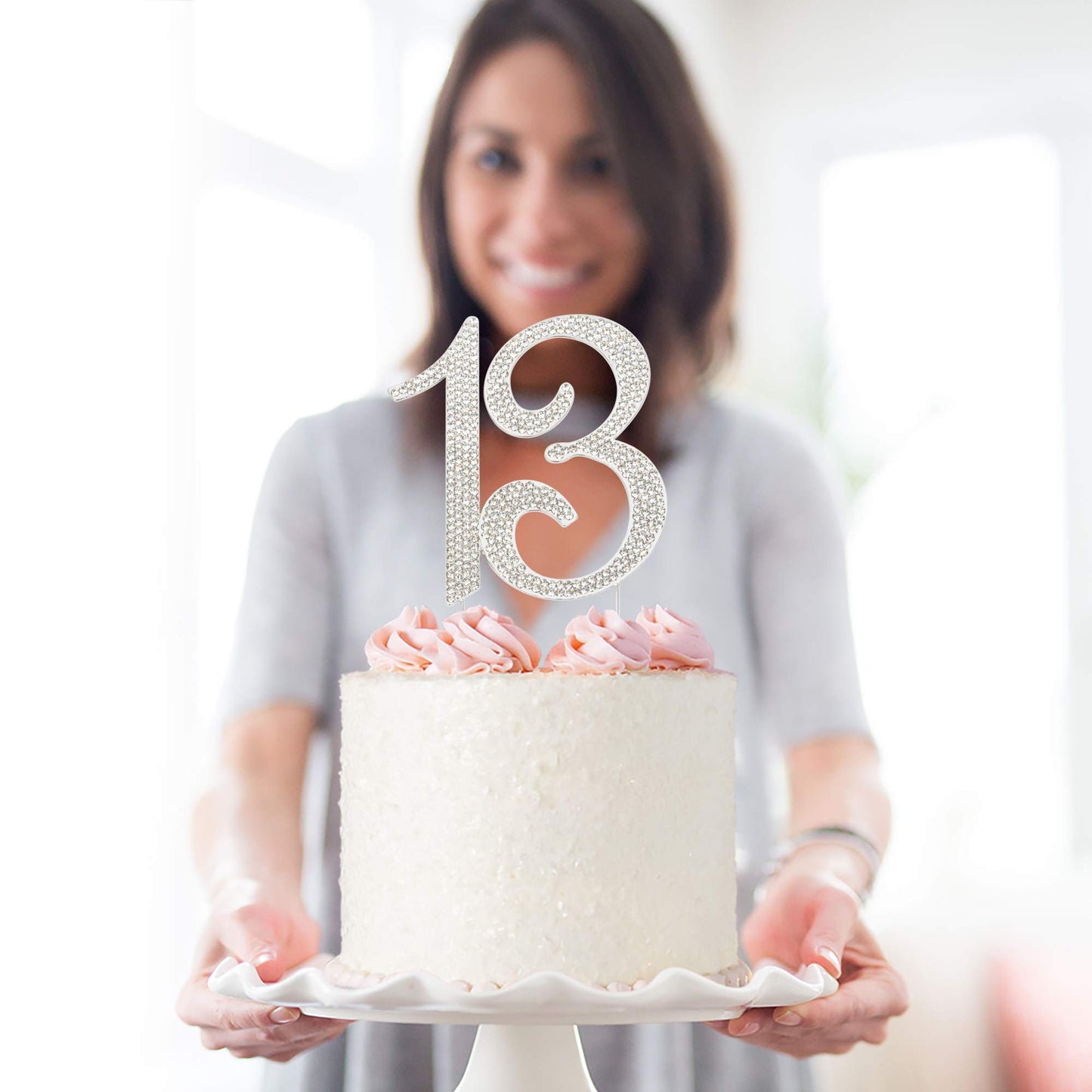 Crystal Creations 13 Cake Topper - Premium Silver Metal Decoration - 1 Count - Sparkly Rhinestone for 13th Birthday Party