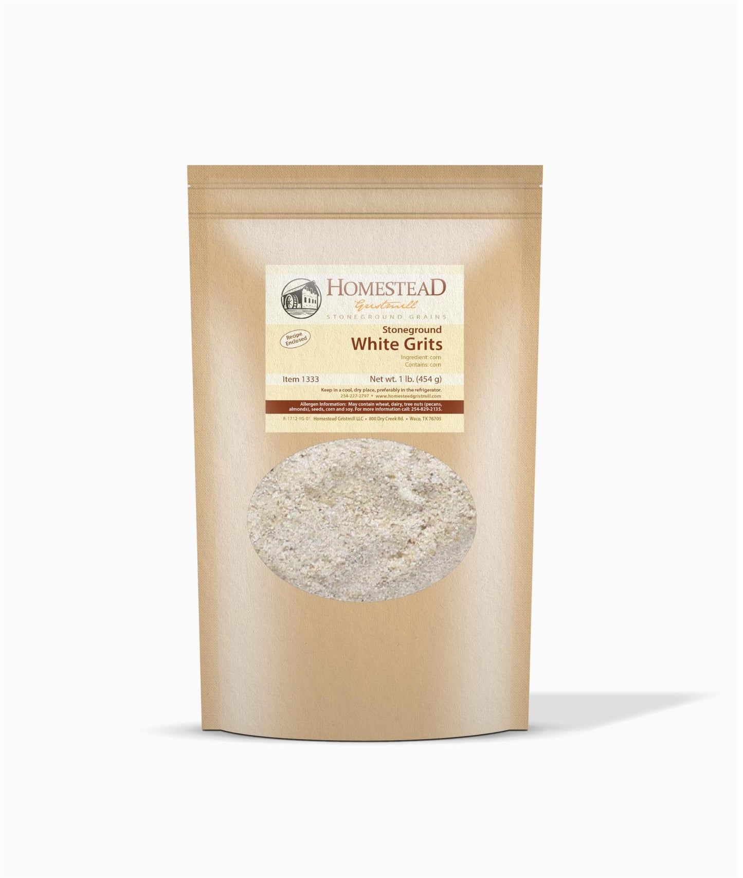 Homestead Gristmill Stone Ground White Corn Grits - Non-GMO, Chemical-Free Finely Ground Stoneground Grits - Long Shelf Life - M