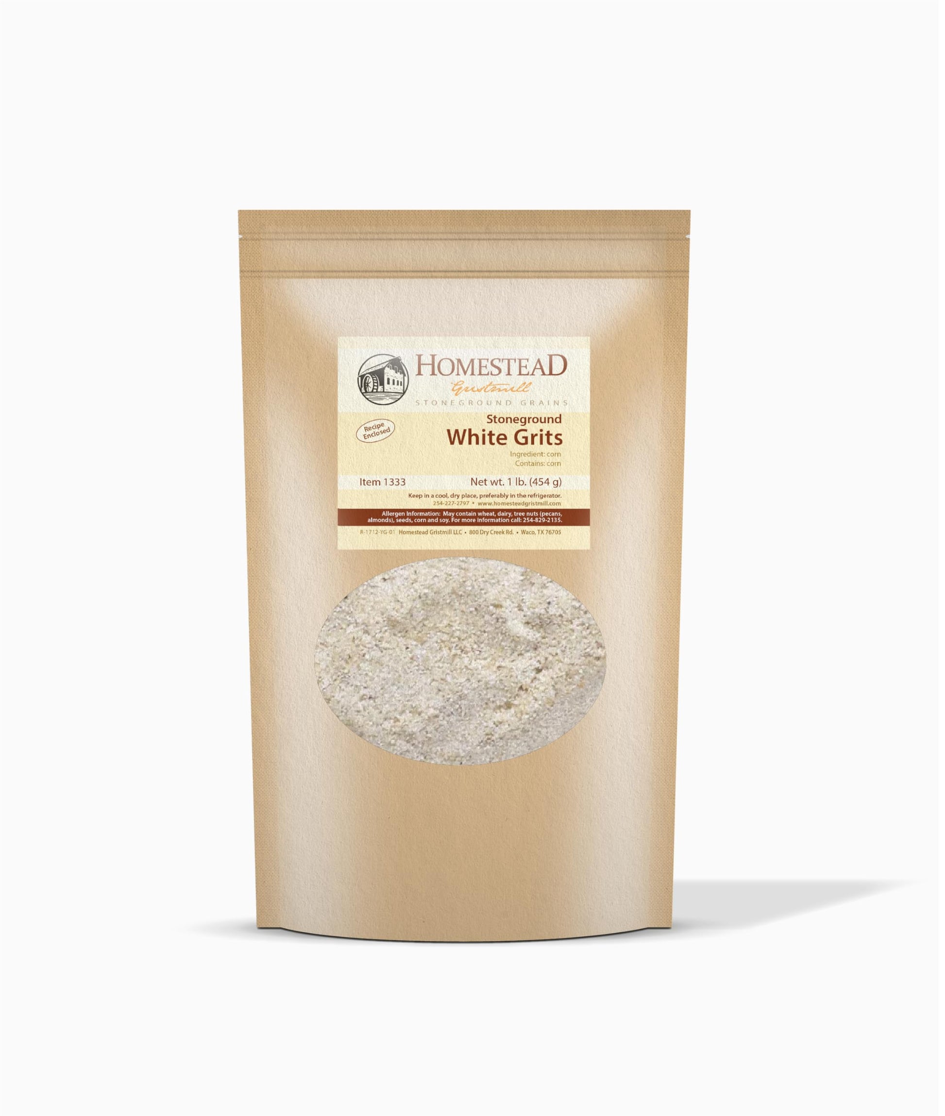 Homestead Gristmill Stone Ground White Corn Grits - Non-GMO, Chemical-Free Finely Ground Stoneground Grits - Long Shelf Life - M