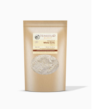 Homestead Gristmill Stone Ground White Corn Grits - Non-GMO, Chemical-Free Finely Ground Stoneground Grits - Long Shelf Life - M