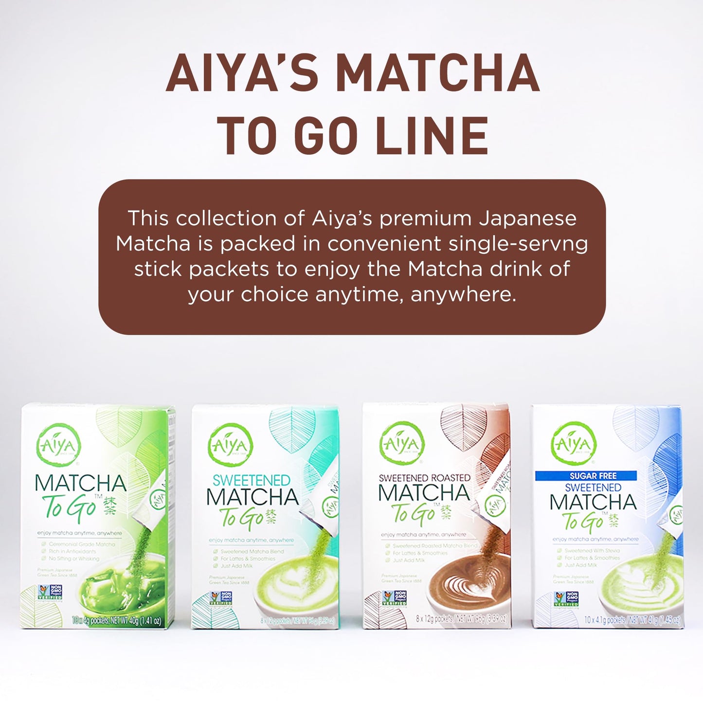 Aiya Japanese Sweetened Roasted Matcha To Go Sticks - Packets Of Roasted Japanese Matcha Green Tea, Gluten-Free - For Lattes & S
